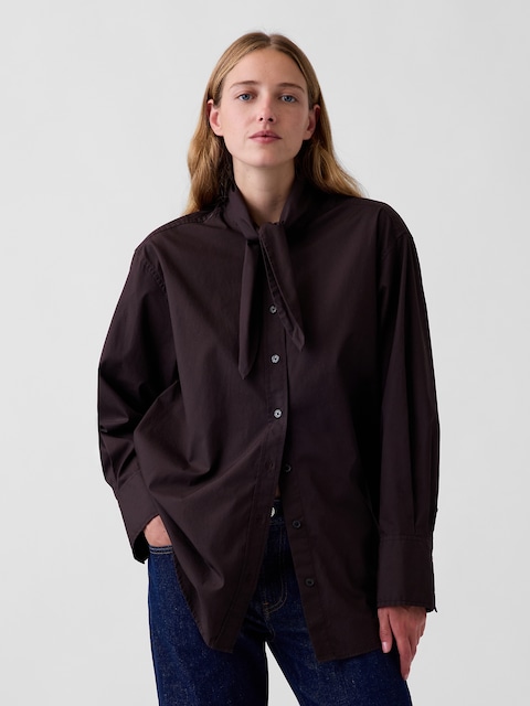 Organic Cotton Poplin Tie-Neck Big Shirt
