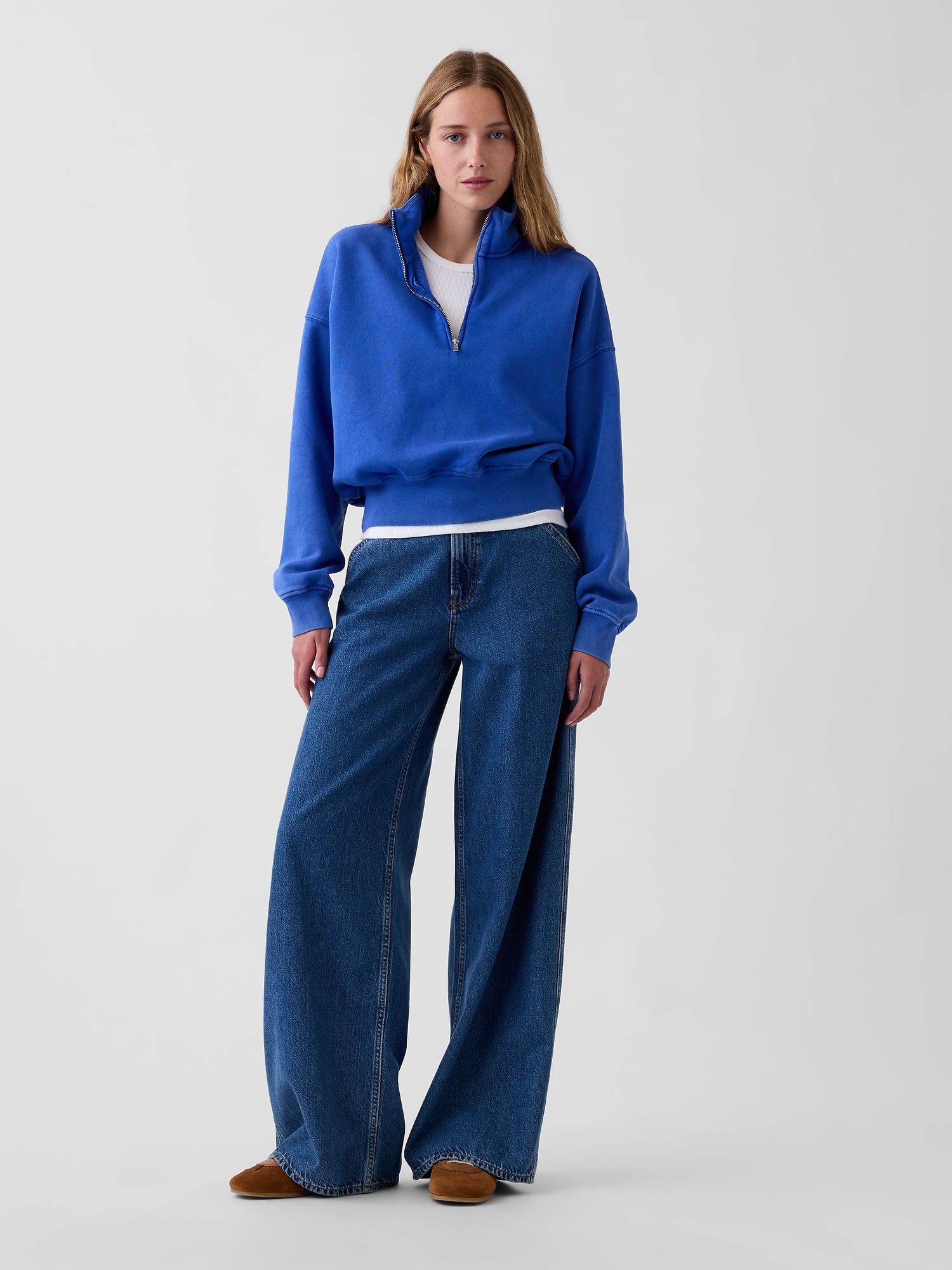 Женский свитер Gap VintageSoft Oversized Half-Zip Wedge Pullover, цвет: Тёмно-синий — фото 2
