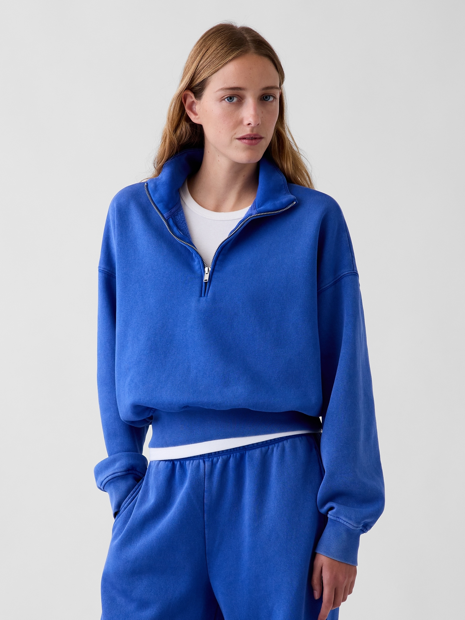 Женский свитер Gap VintageSoft Oversized Half-Zip Wedge Pullover, цвет: Тёмно-синий — фото 5