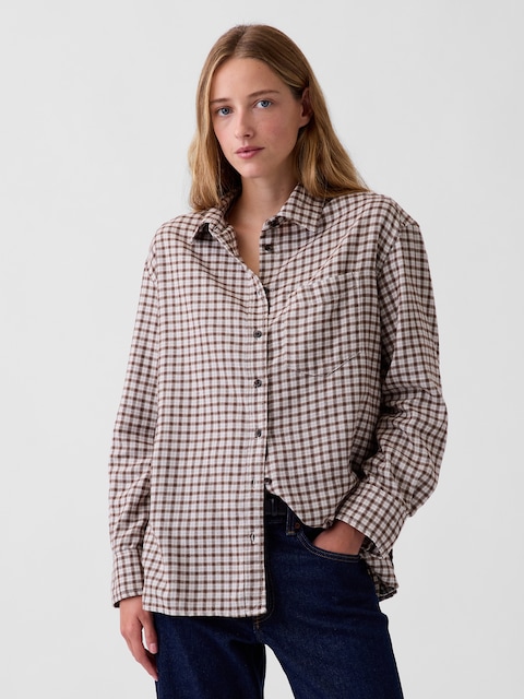 Oversized Straight-Hem Flannel Shirt