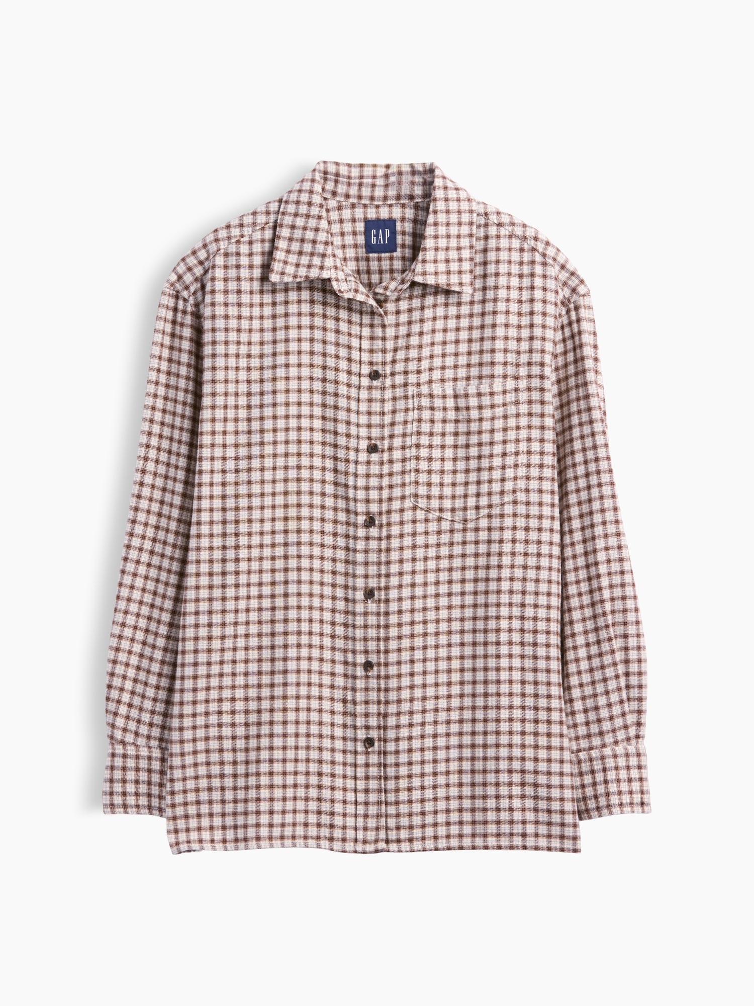 Женская рубашка Gap Oversized Straight-Hem Flannel, цвет: Берёзовый бежевый клетчатый — фото 5