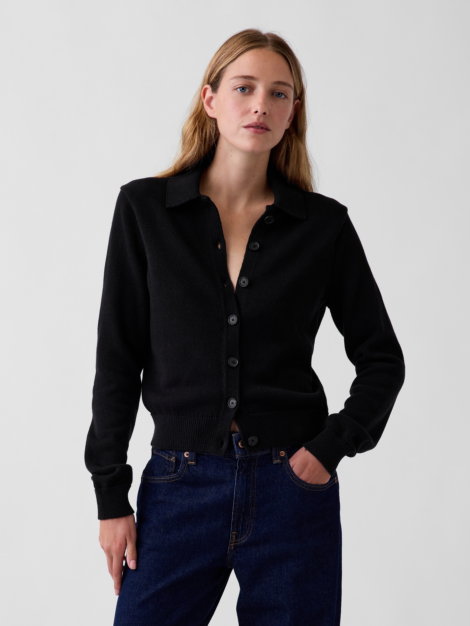 Женский кардиган Gap 100% Cotton Polo Cardigan, цвет: Чёрный