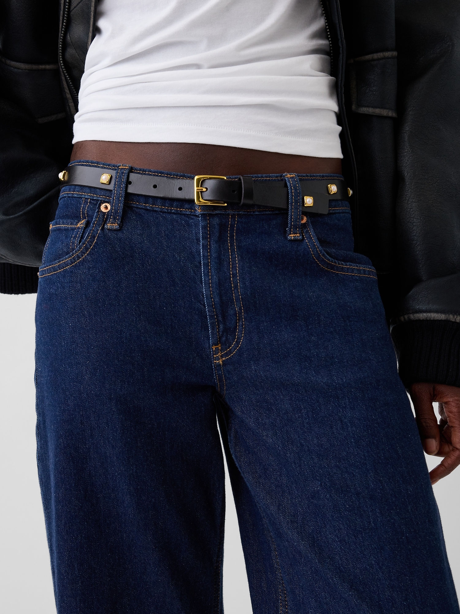 Женский ремень Gap Jeweled Leather Belt, цвет: Чёрный — фото 2