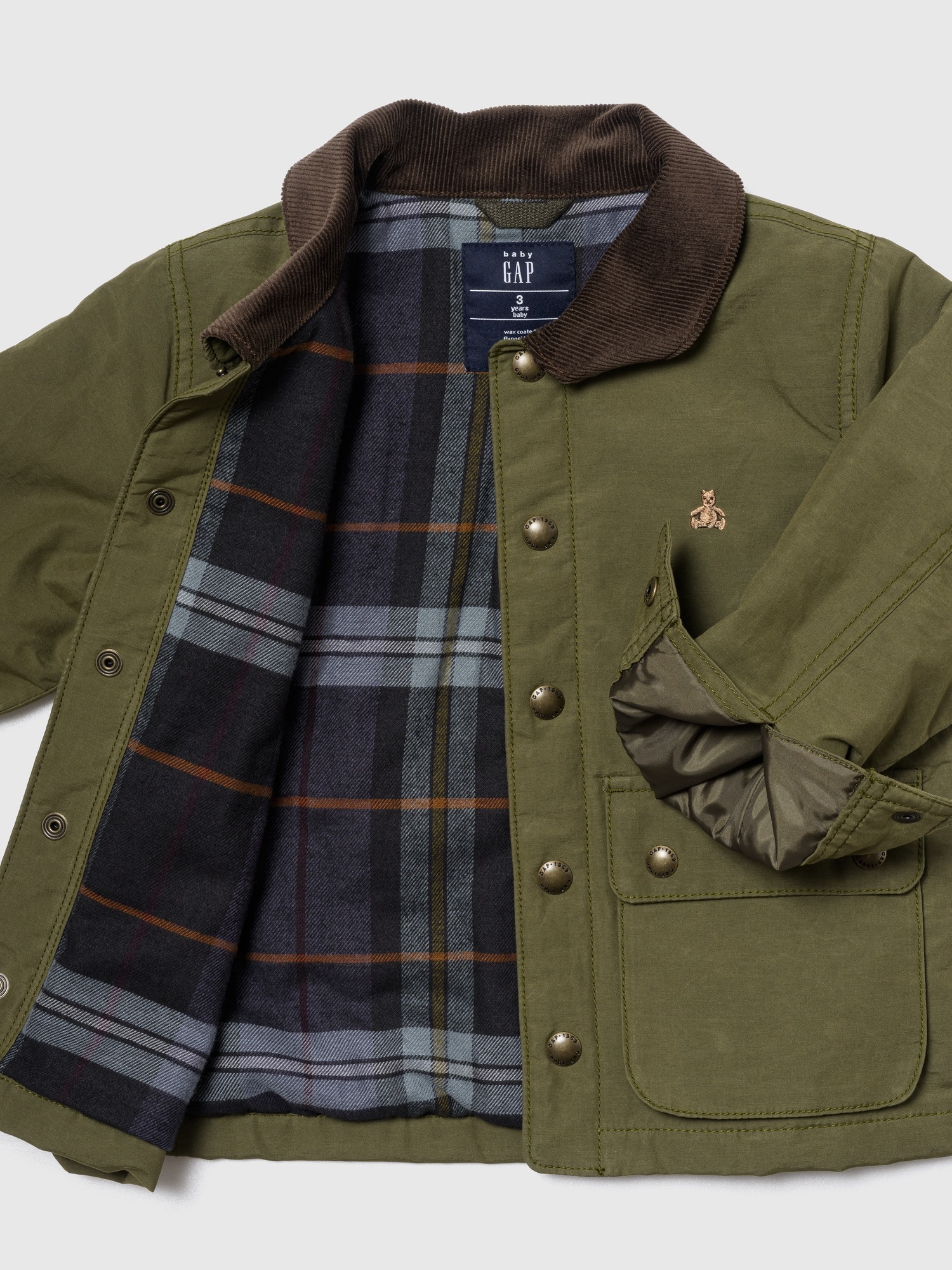 Куртка Gap Waxed Jacket для малышей, цвет: Зелёный — фото 3
