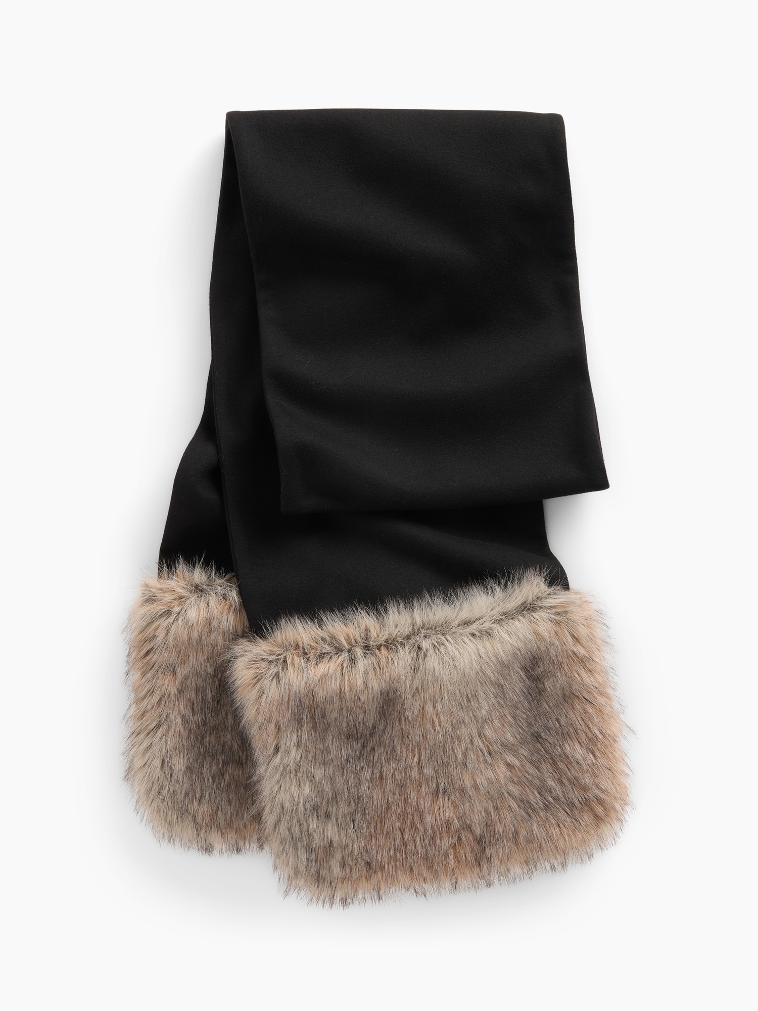 Женский шарф Gap Faux Fur Trim, цвет: Чёрный / Светло-коричневый