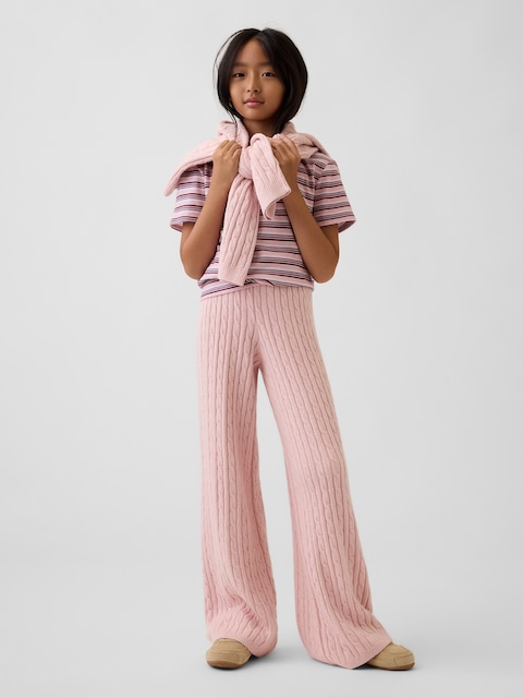 CashSoft Cable-Knit Wide-Leg Sweater Pants