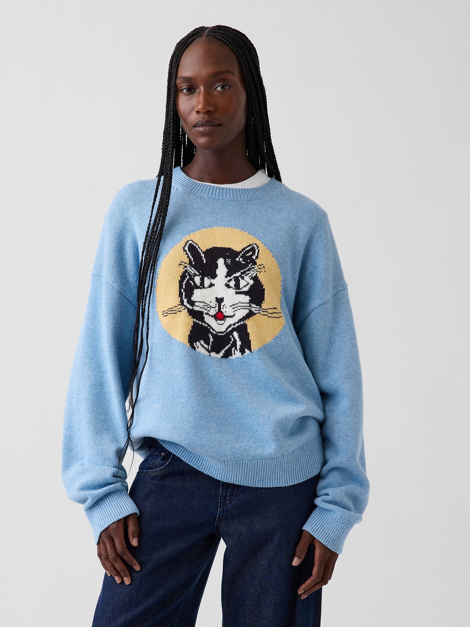 Женский свитер Gap | Lichtenstein | Whitney | Laughing Cat, цвет: Синий меланжевый — фото 3