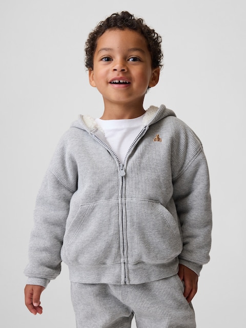 Baby & Toddler Sherpa-Lined Waffle Zip Hoodie