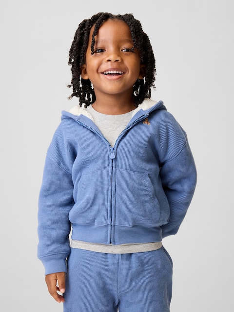 Baby & Toddler Sherpa-Lined Waffle Zip Hoodie