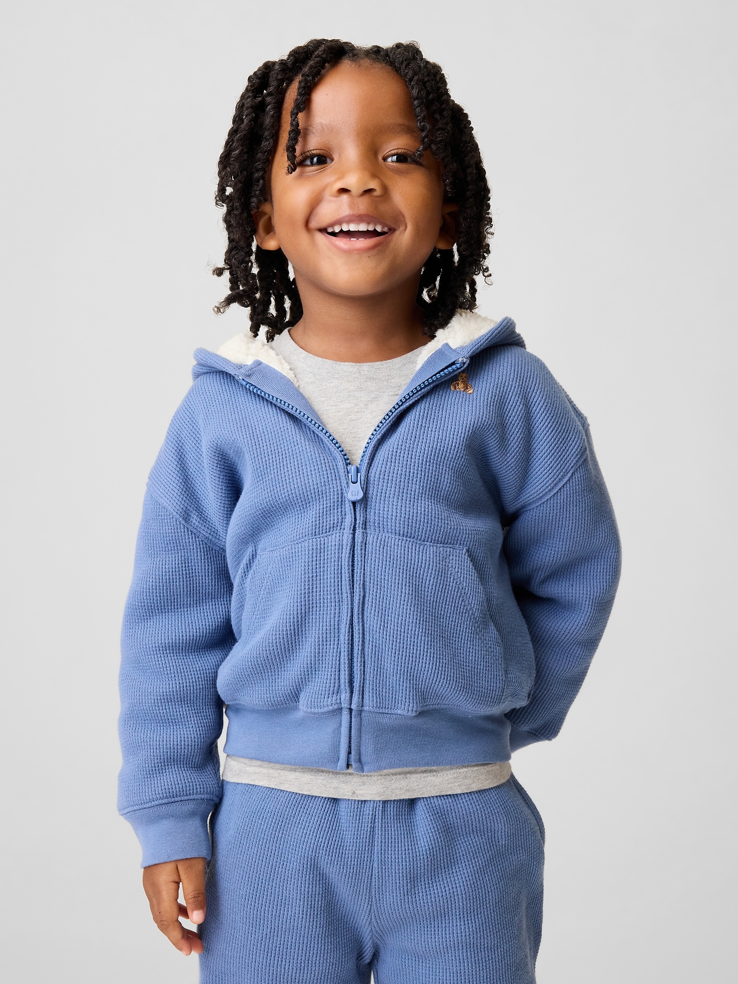 Худи Gap Sherpa-Lined Waffle Zip для малышей, цвет: Синий