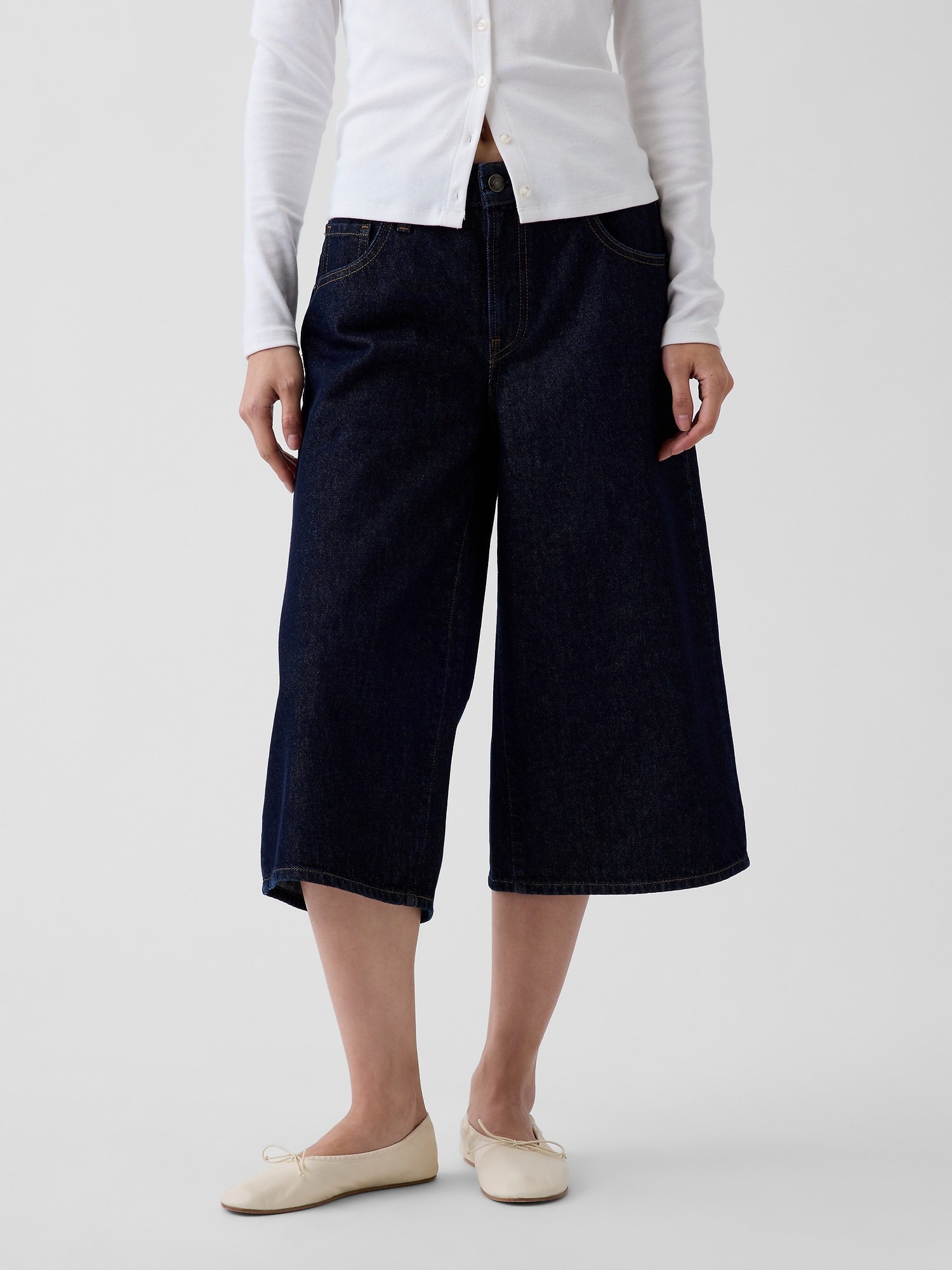 Женские джинсы Gap Mid Rise Culotte, цвет: Тёмная варка — фото 2