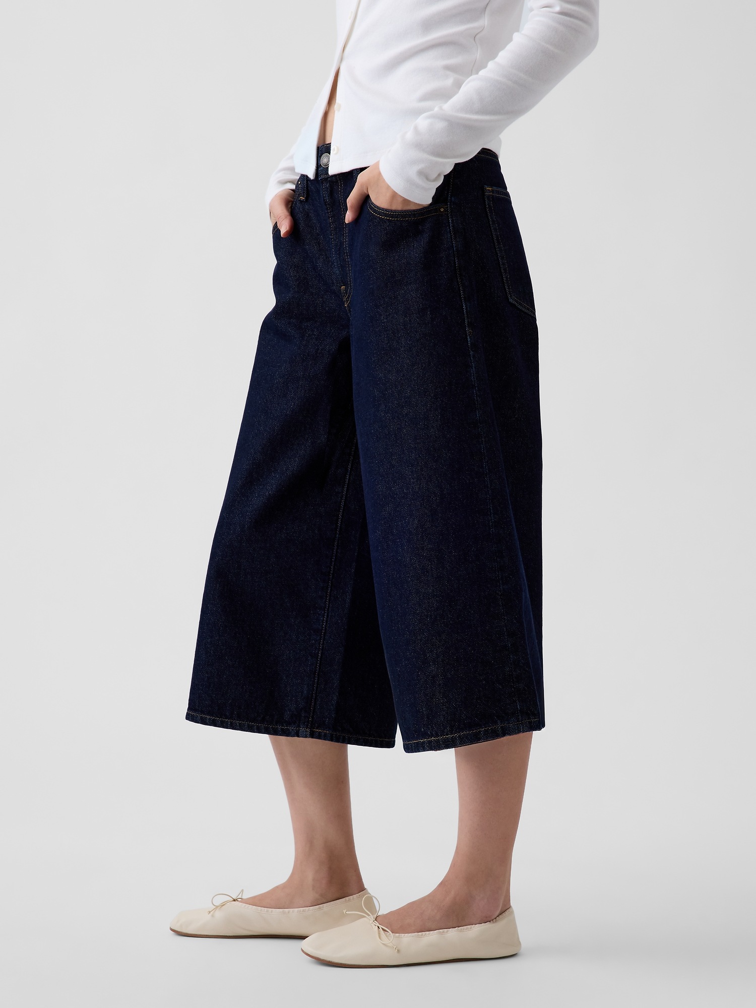 Женские джинсы Gap Mid Rise Culotte, цвет: Тёмная варка — фото 3