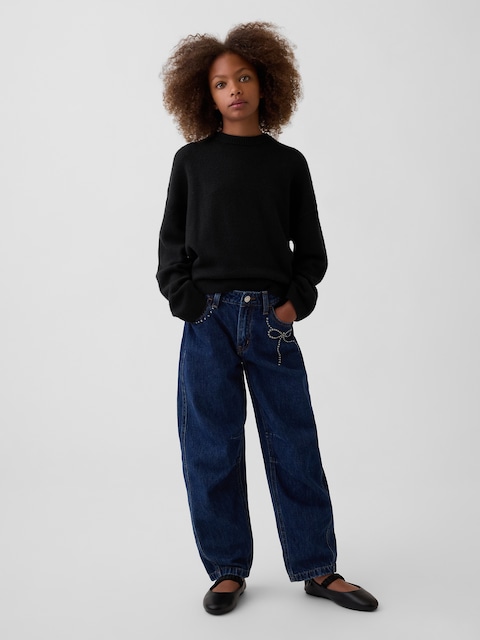 Kids High Rise Bow Barrel Jeans