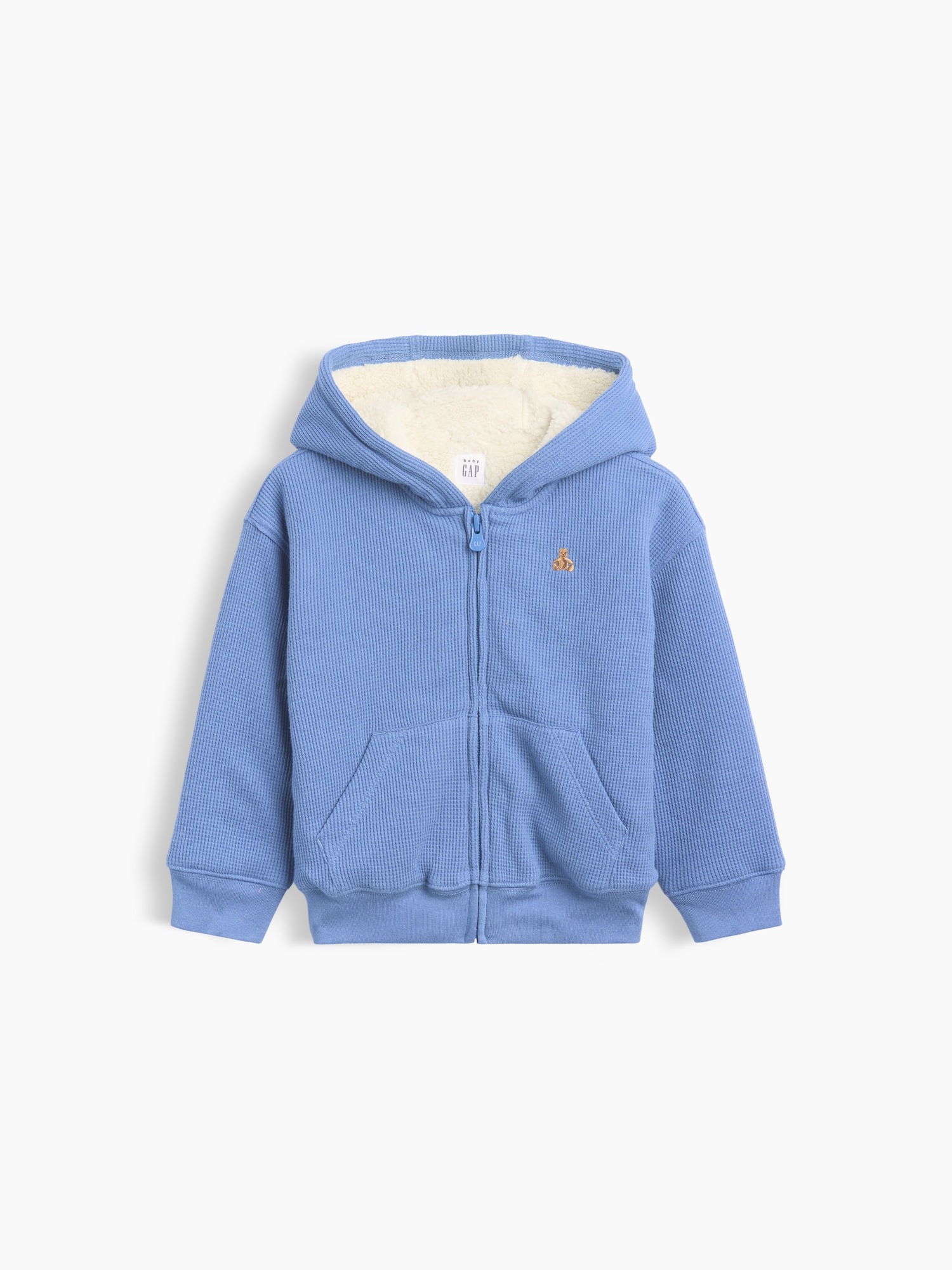 Худи Gap Sherpa-Lined Waffle Zip для малышей, цвет: Синий — фото 2