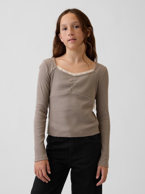 Kids Lace-Trim Sweetheart Rib T-Shirt