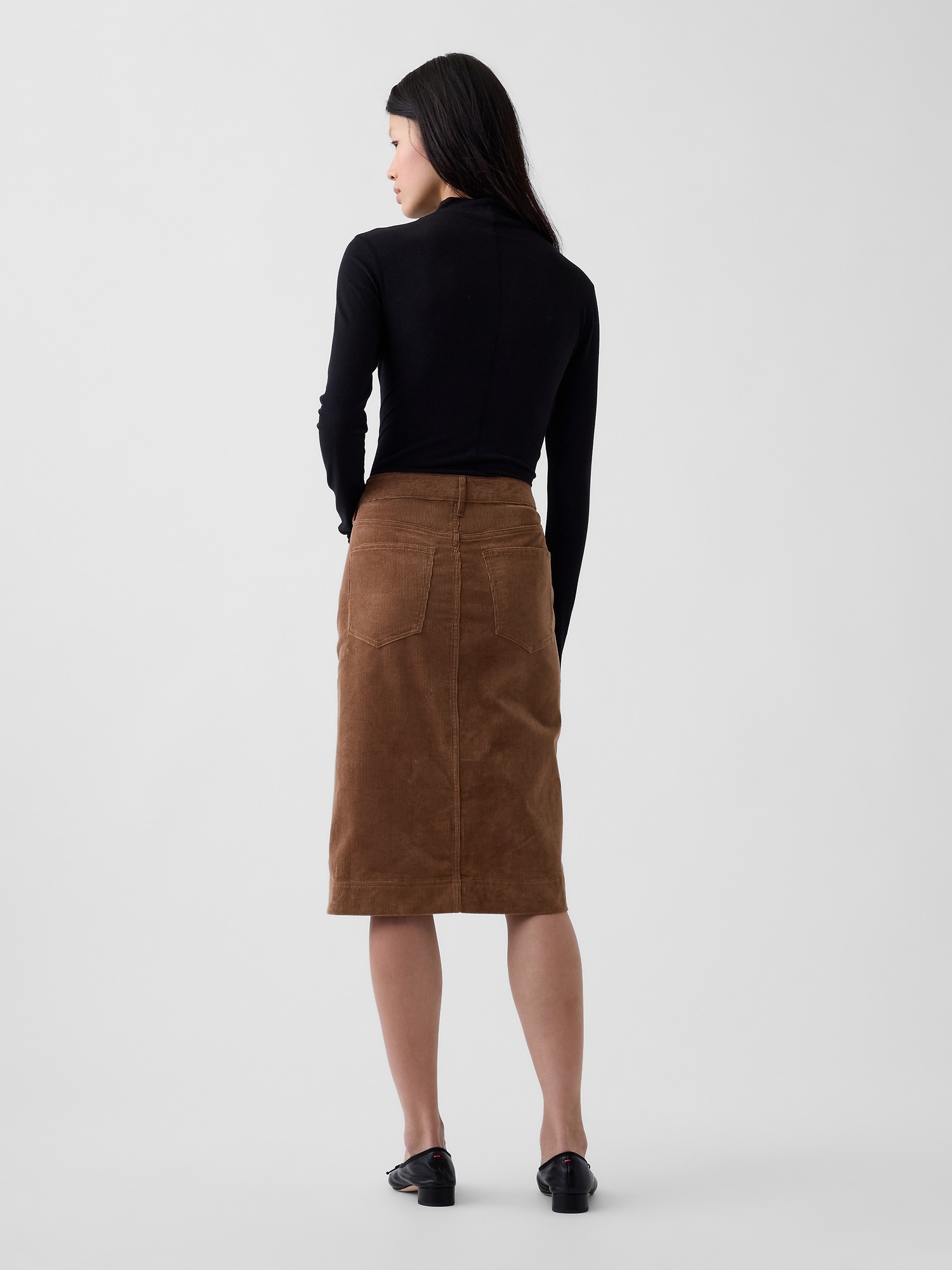 Женская юбка Gap Corduroy Knee-Length, цвет: Коричневый, вариант 1 — фото 2