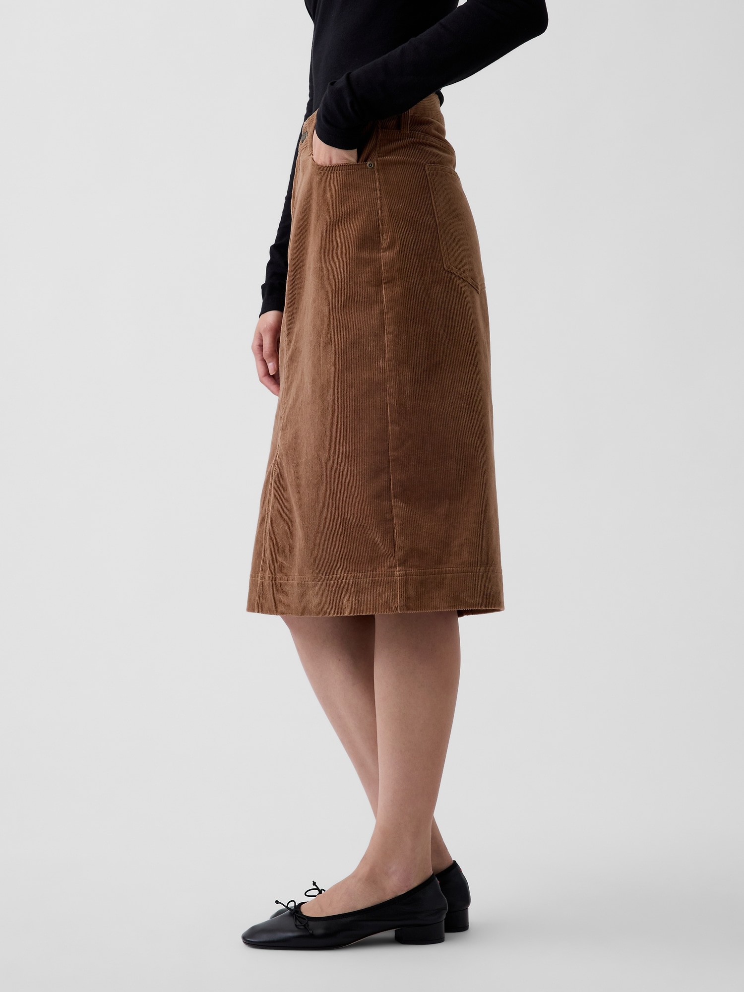 Женская юбка Gap Corduroy Knee-Length, цвет: Коричневый, вариант 1 — фото 3