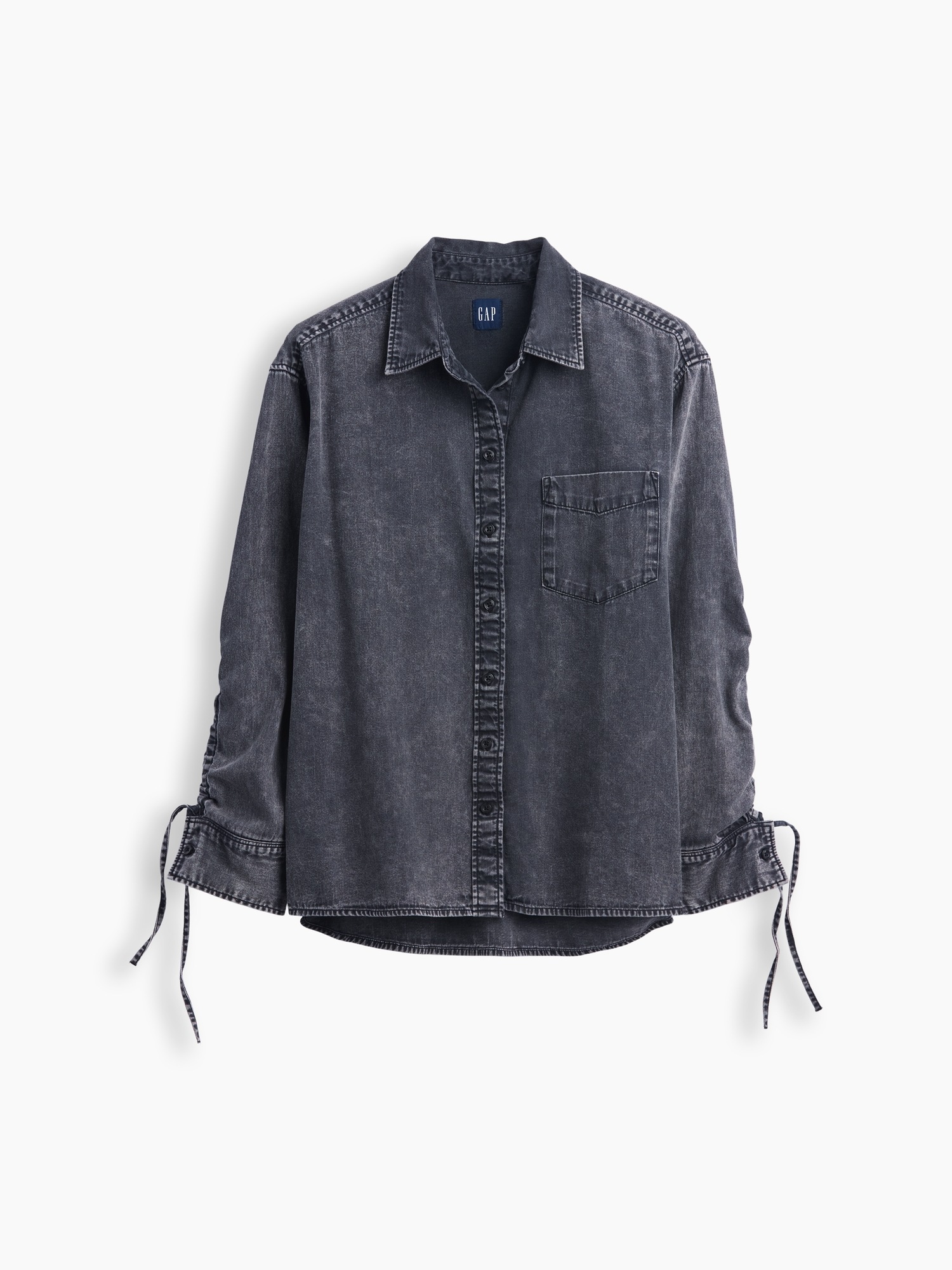 Женская рубашка Gap Denim Oversized Ruched-Sleeve, цвет: Чёрный варёный — фото 5