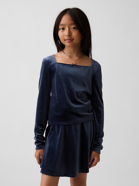Kids Velour Square-Neck Top