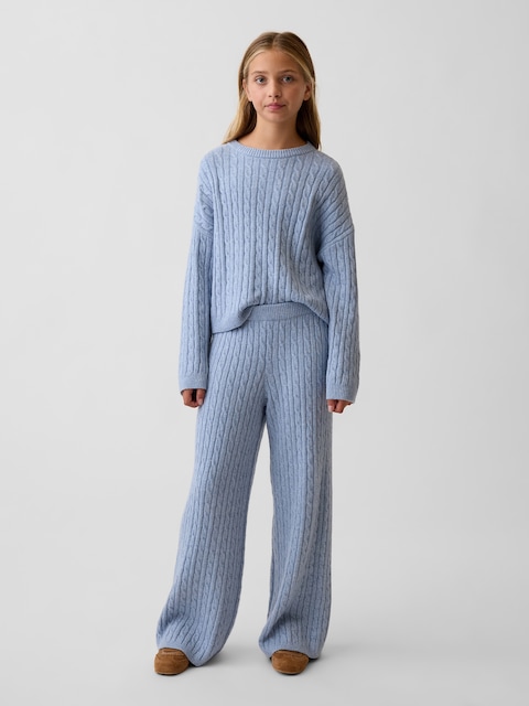 CashSoft Cable-Knit Wide-Leg Sweater Pants