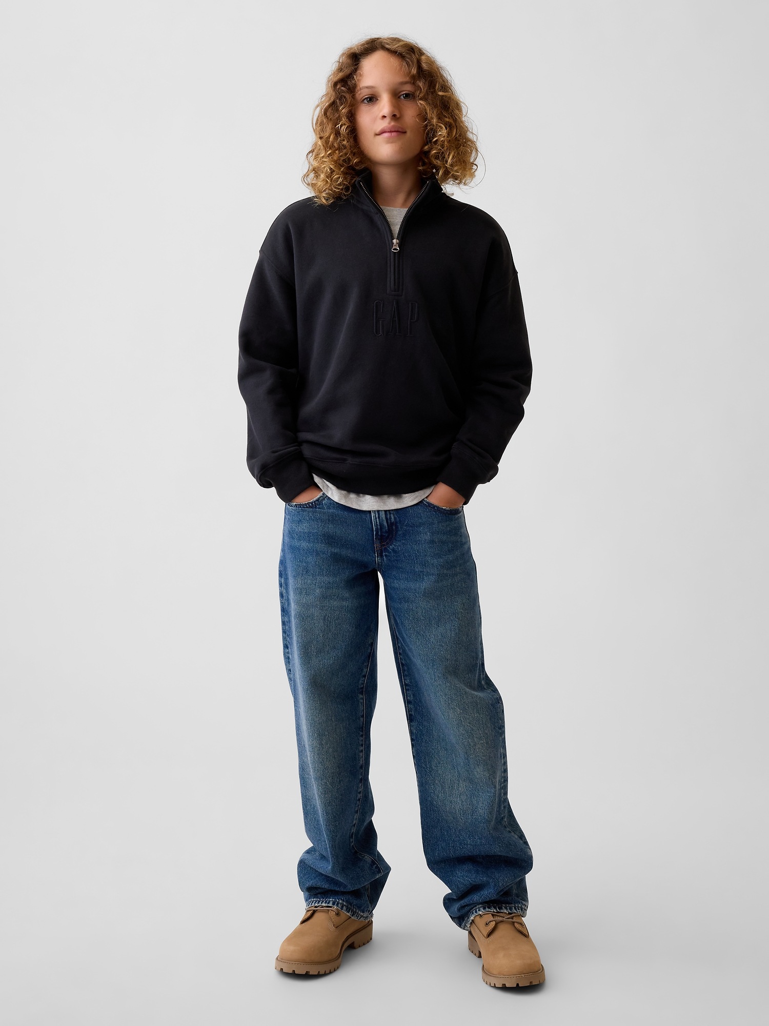 Детский свитер Gap VintageSoft Quarter-Zip Pullover, цвет: Moonless Night — фото 3