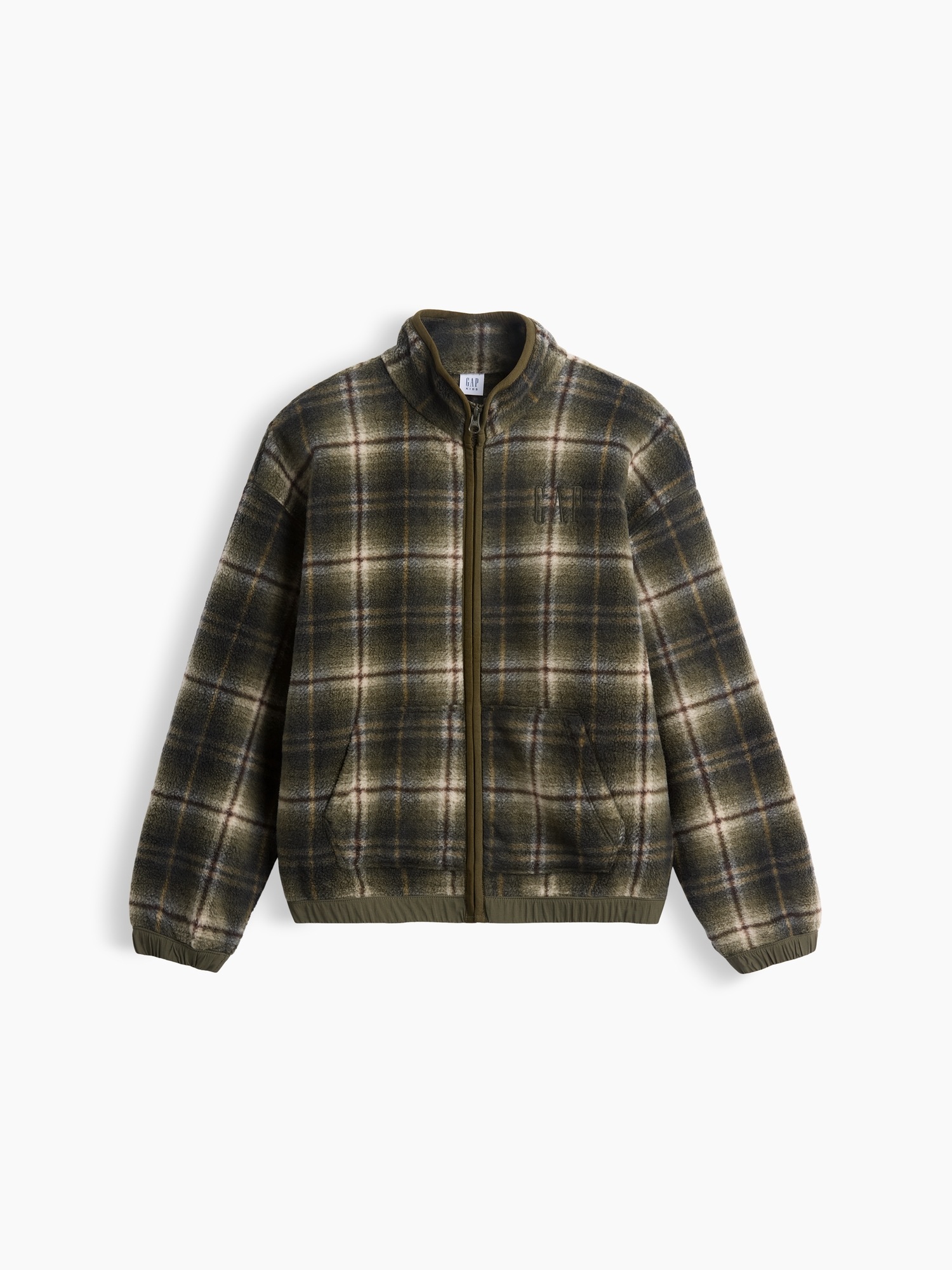 Детская куртка Gap Plaid Sherpa Zip, цвет: Оливковый зелёный клетчатый — фото 2