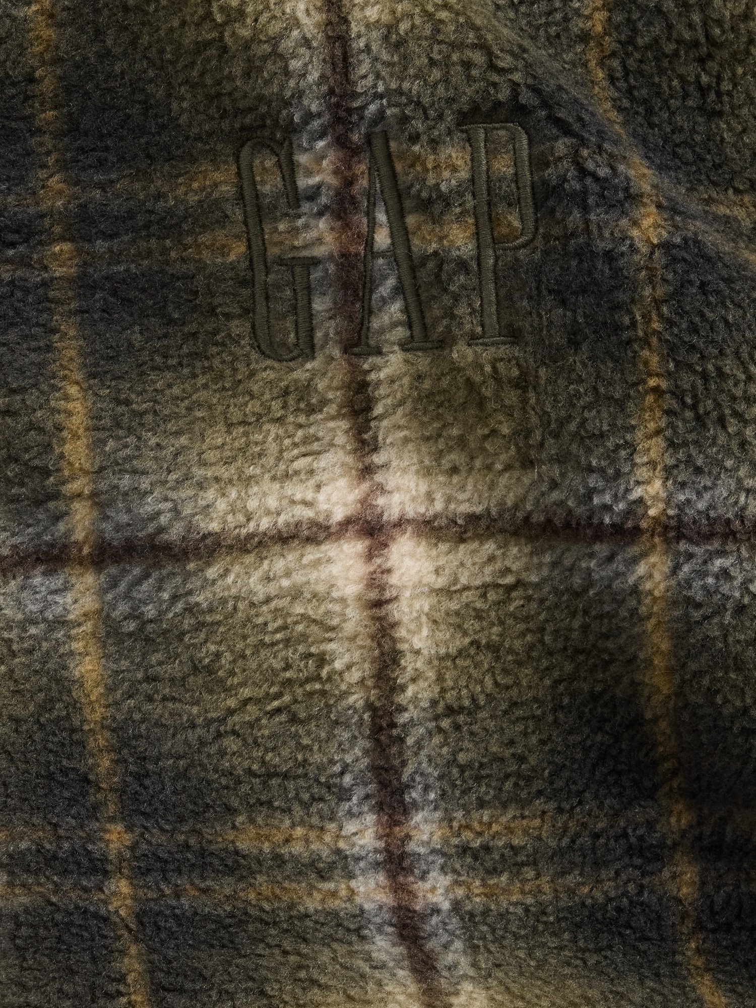 Детская куртка Gap Plaid Sherpa Zip, цвет: Оливковый зелёный клетчатый — фото 5