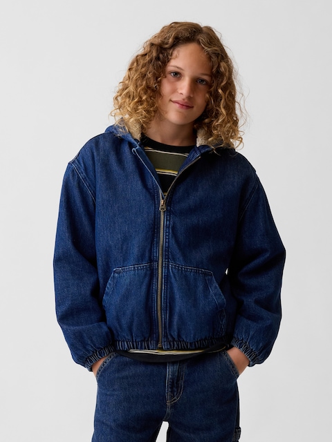 Kids Sherpa-Lined Hooded Canvas Jacket