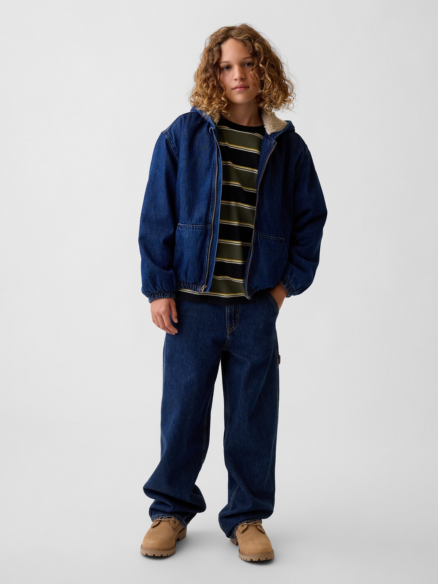 Детская куртка Gap Sherpa-Lined Hooded Canvas, цвет: Тёмная варка — фото 3