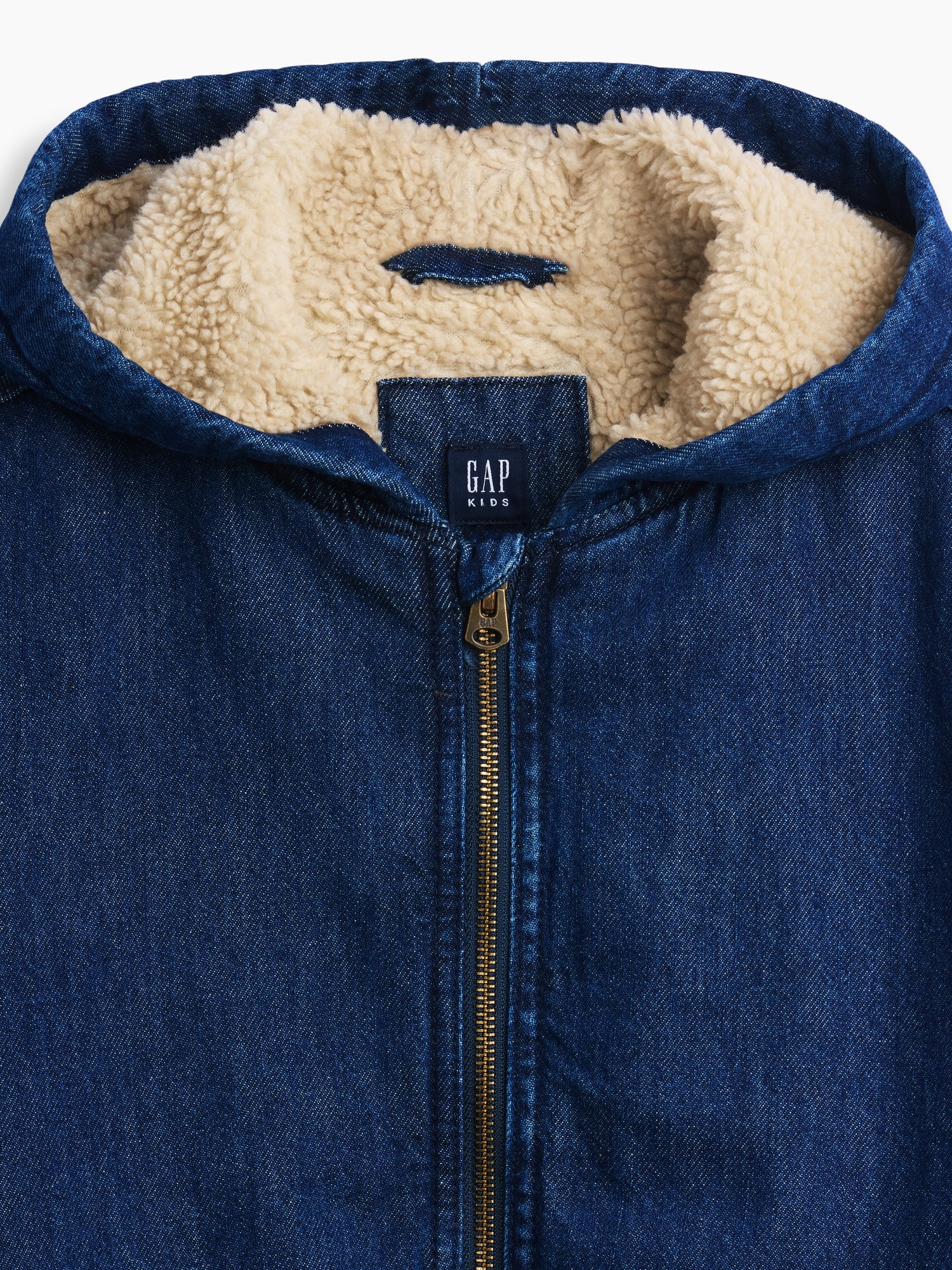 Детская куртка Gap Sherpa-Lined Hooded Canvas, цвет: Тёмная варка — фото 4