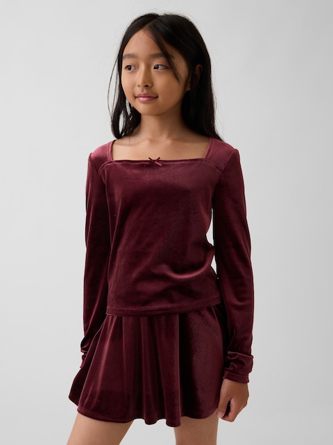 Kids Velour Square-Neck Top