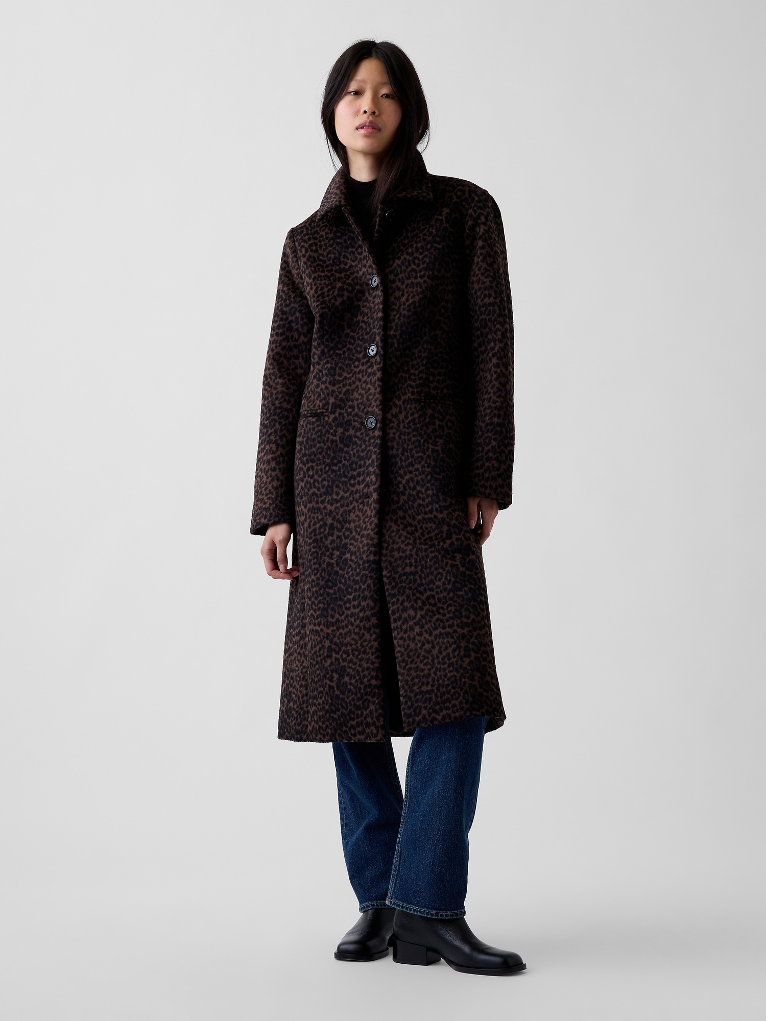 Женское пальто Gap Wool-Blend Leopard, цвет: Коричневый леопардовый с принтом — фото 2