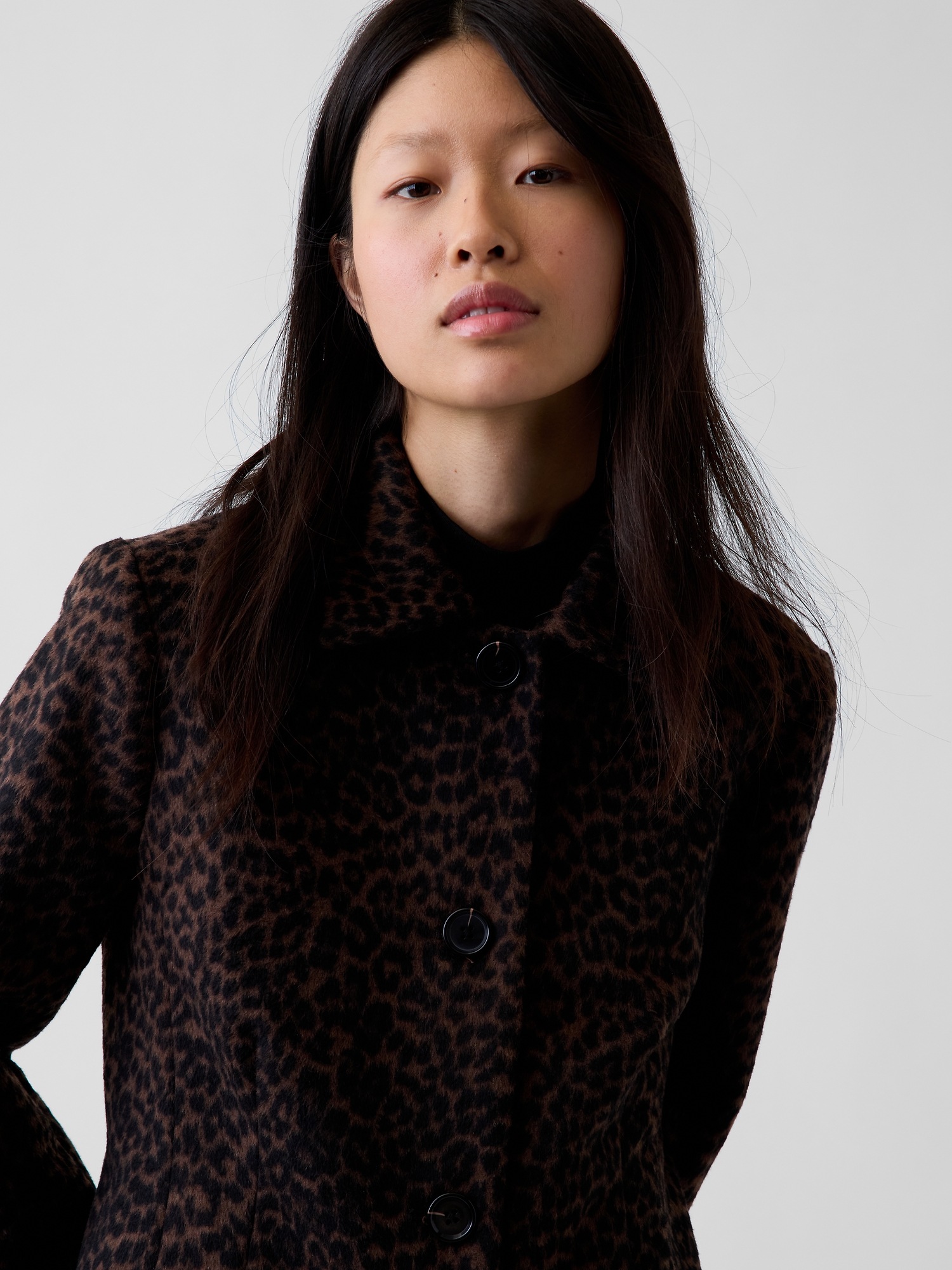 Женское пальто Gap Wool-Blend Leopard, цвет: Коричневый леопардовый с принтом — фото 4