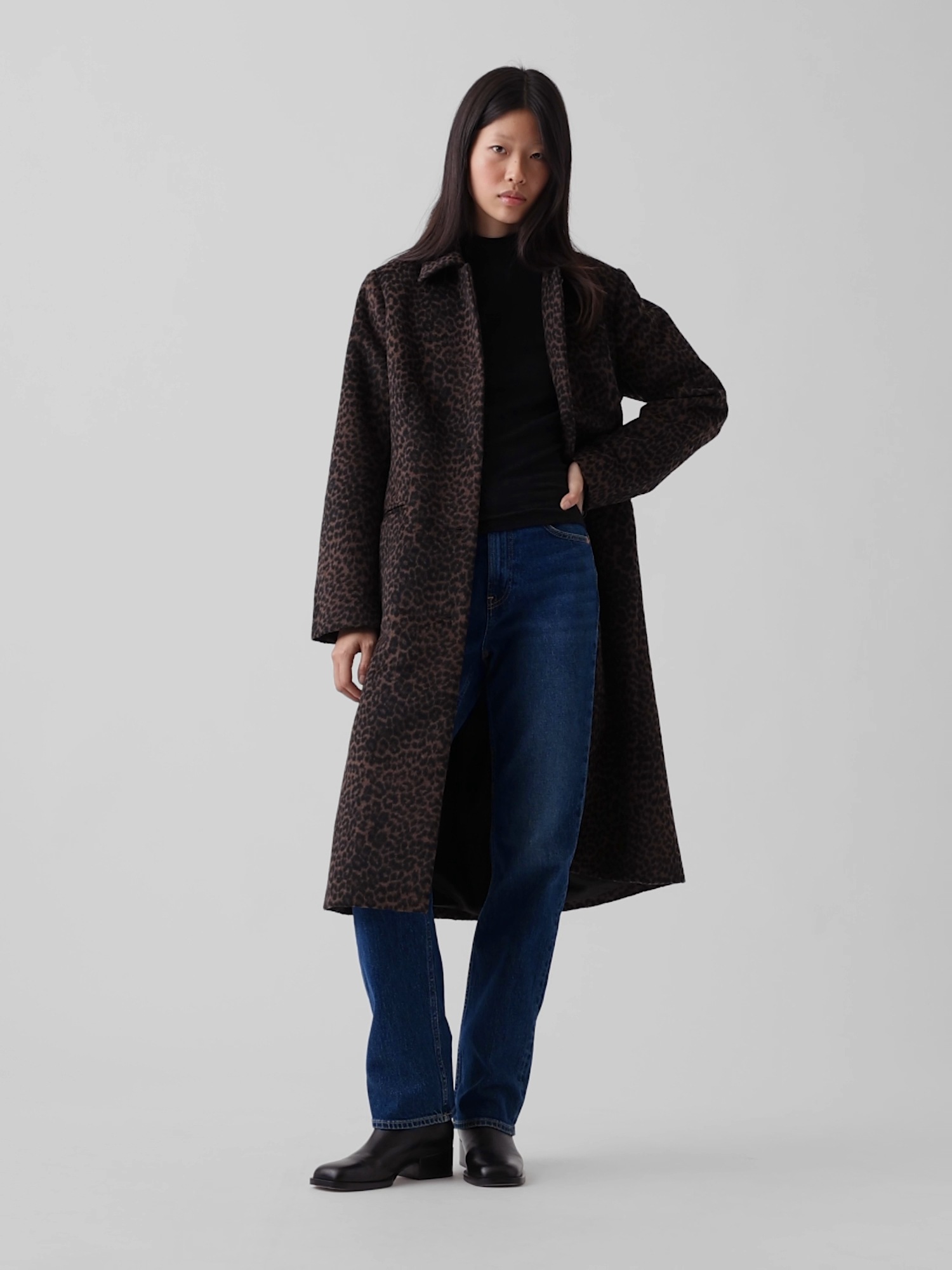Женское пальто Gap Wool-Blend Leopard, цвет: Коричневый леопардовый с принтом — фото 7
