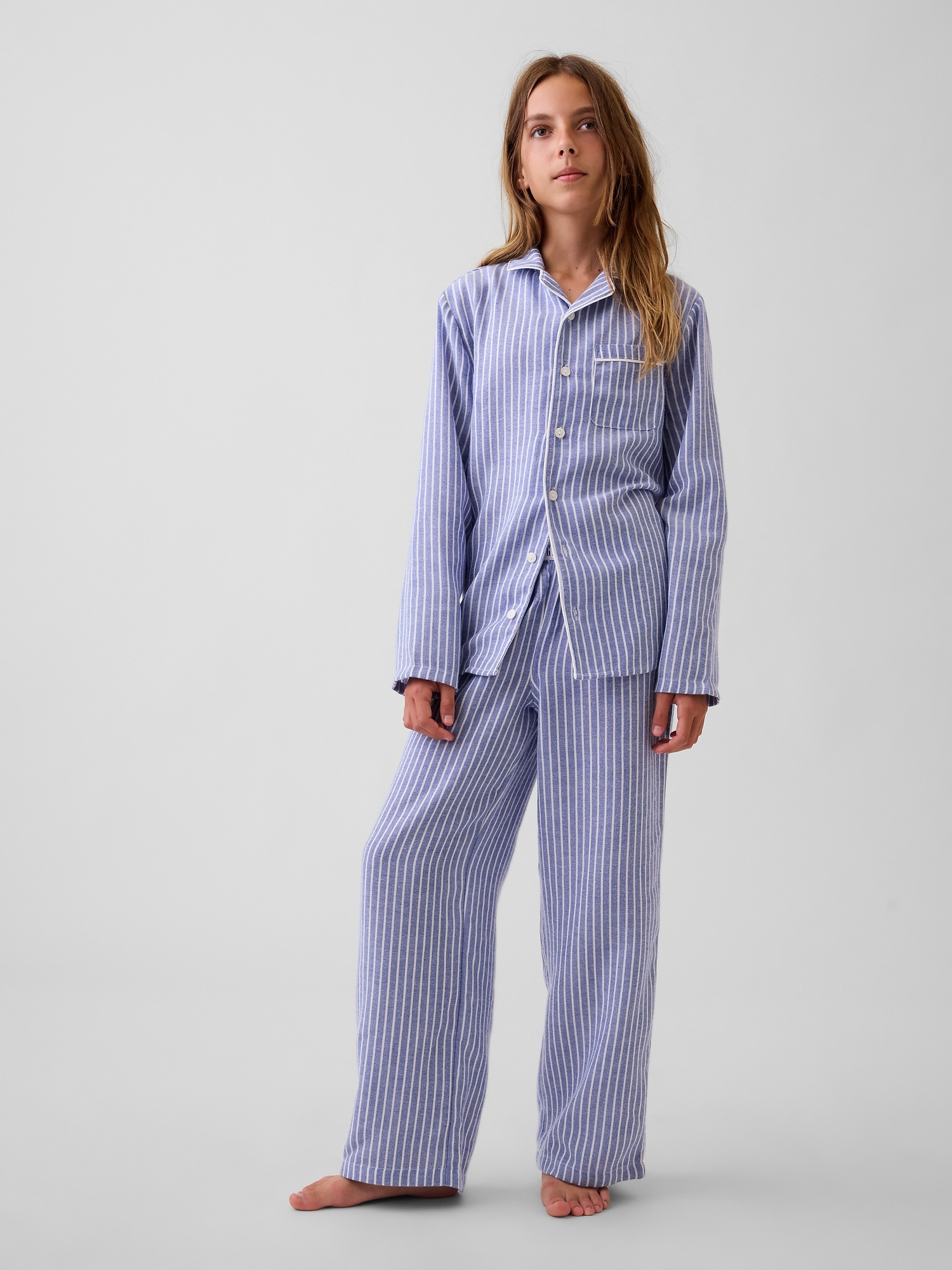 Детская рубашка Gap Recycled Flannel PJ, цвет: Синий — фото 3