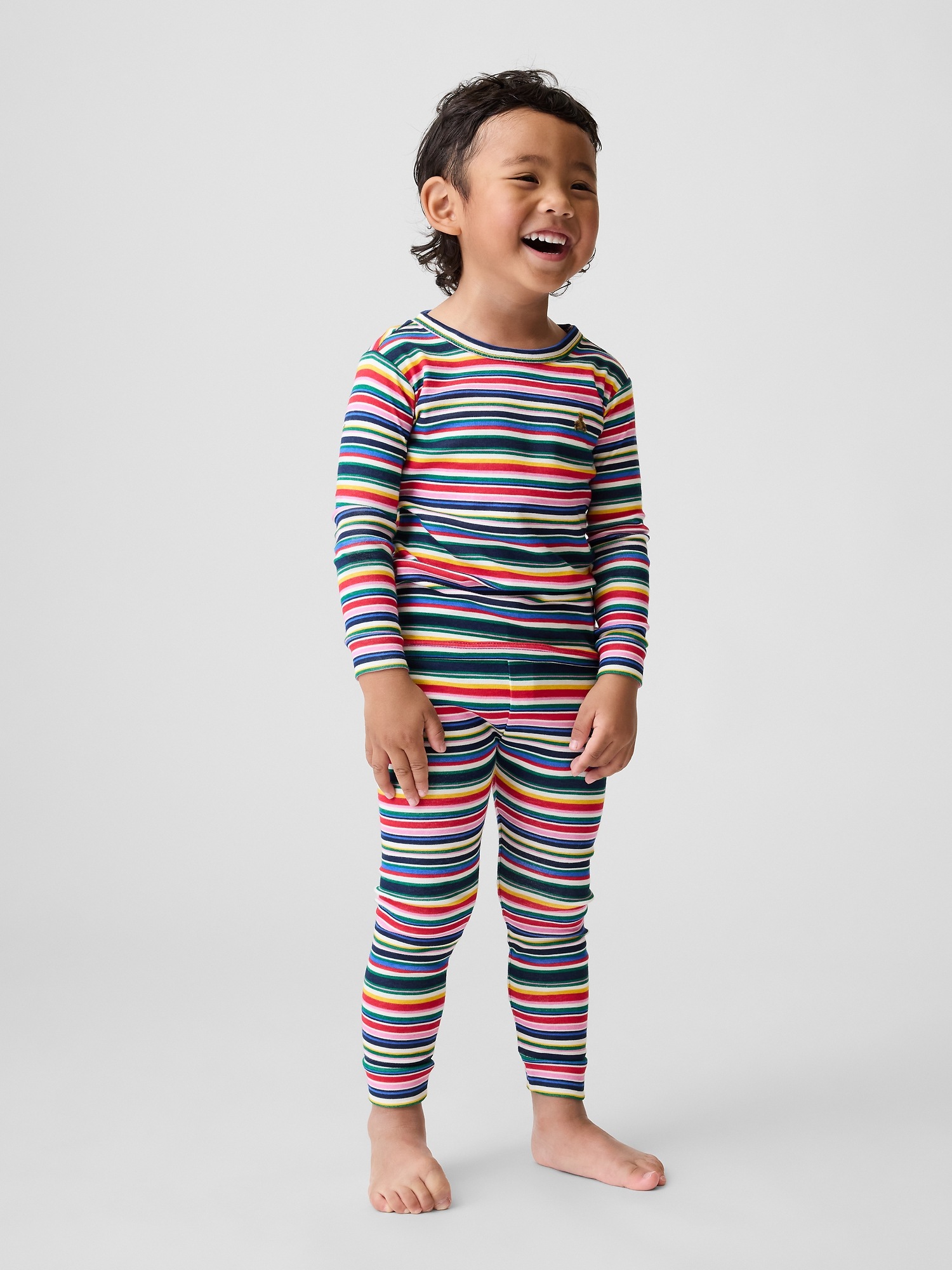 Пижамный комплект для детей, хлопок, в полоску — Gap, цвет: Happy Stripes — фото 3