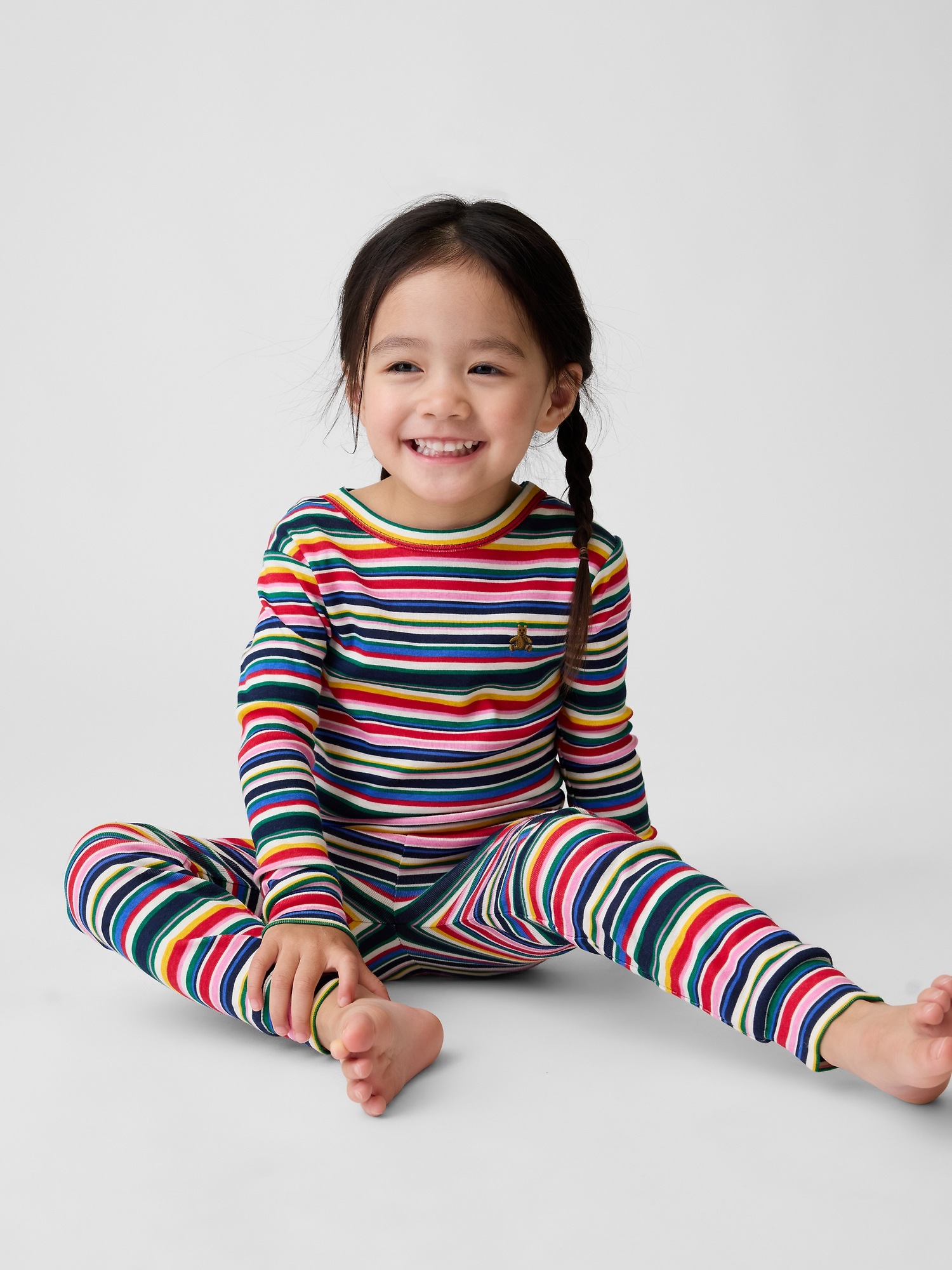 Пижамный комплект для детей, хлопок, в полоску — Gap, цвет: Happy Stripes — фото 4