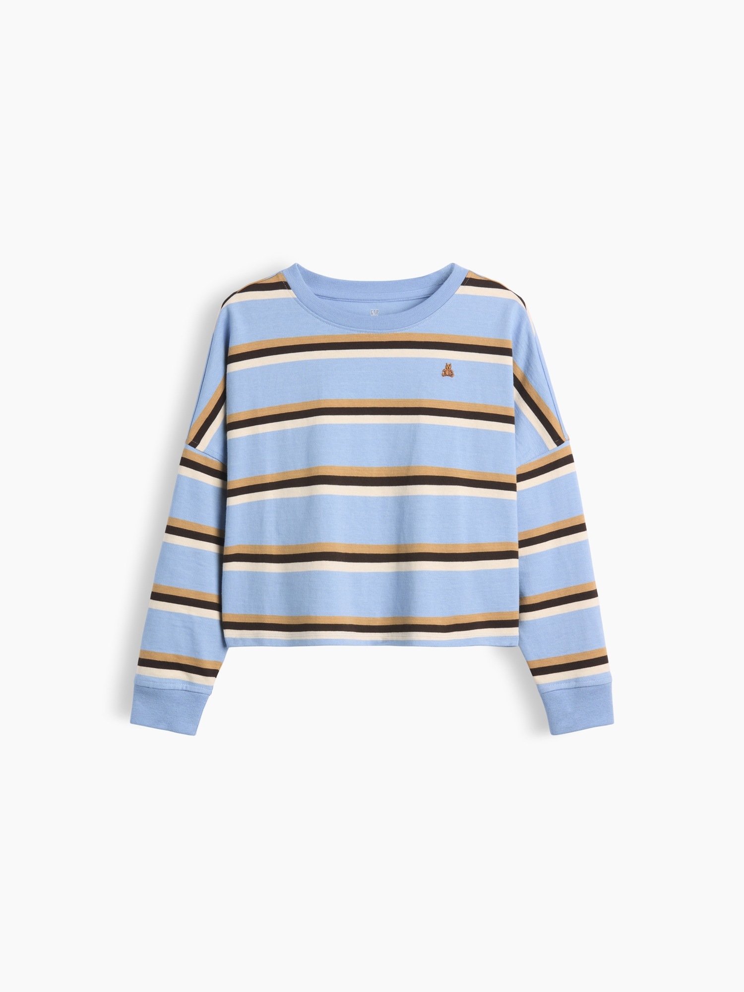Детская футболка Gap Heavyweight Oversized Seam, цвет: Синий разноцветный полосатый — фото 2