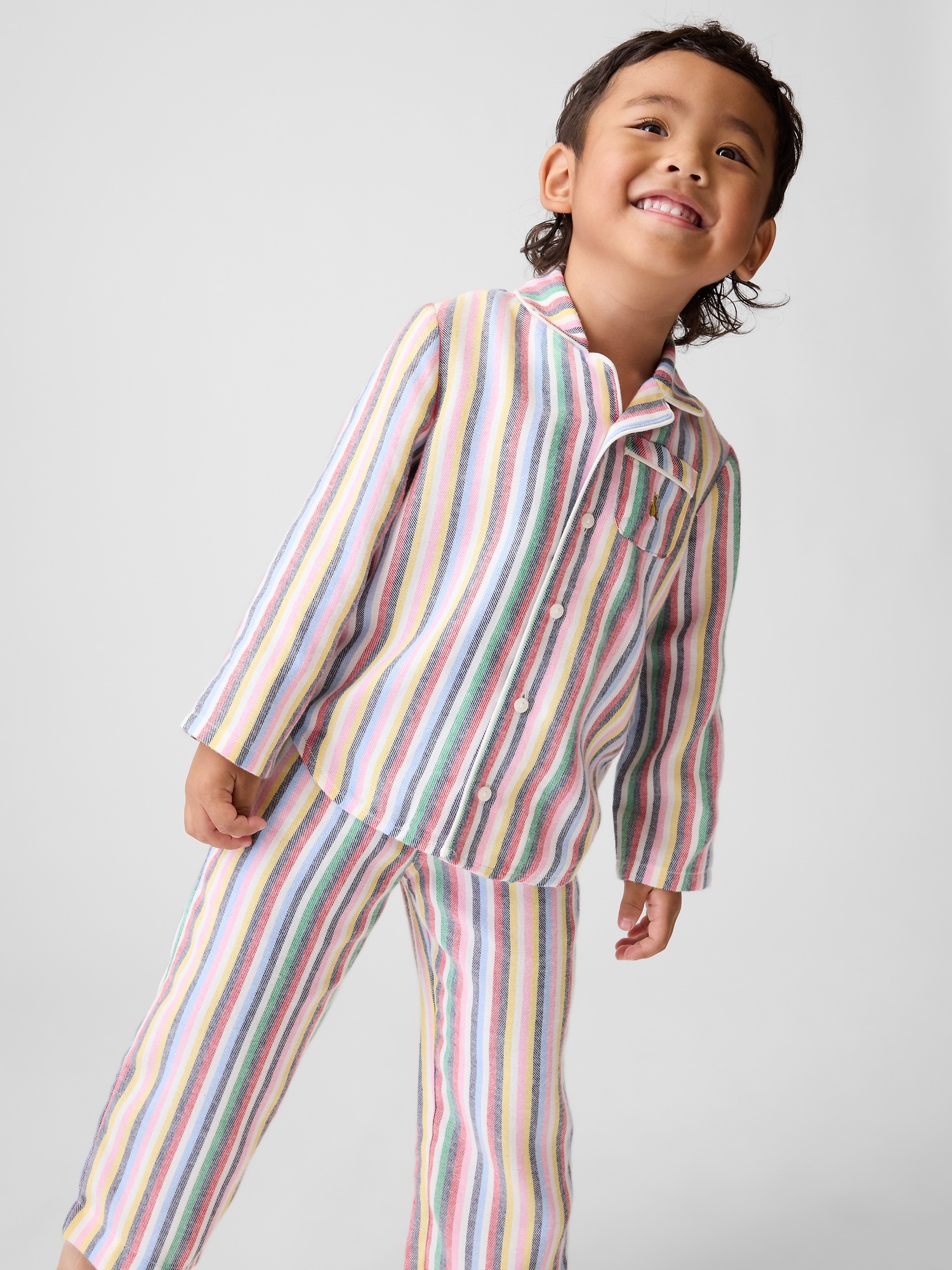 Пижамный комплект для детей, фланель — Gap, цвет: Happy Stripes — фото 3