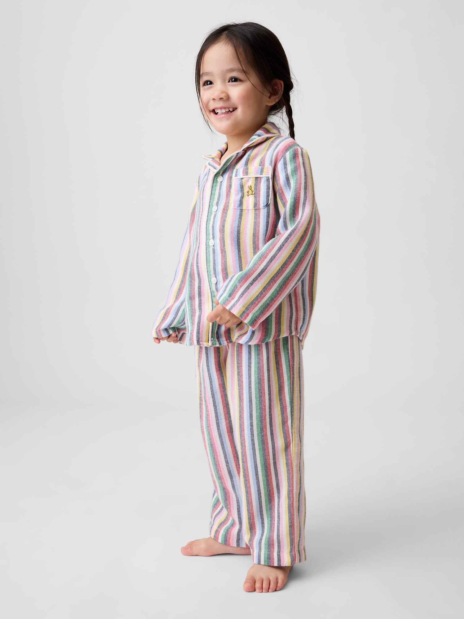 Пижамный комплект для детей, фланель — Gap, цвет: Happy Stripes — фото 4