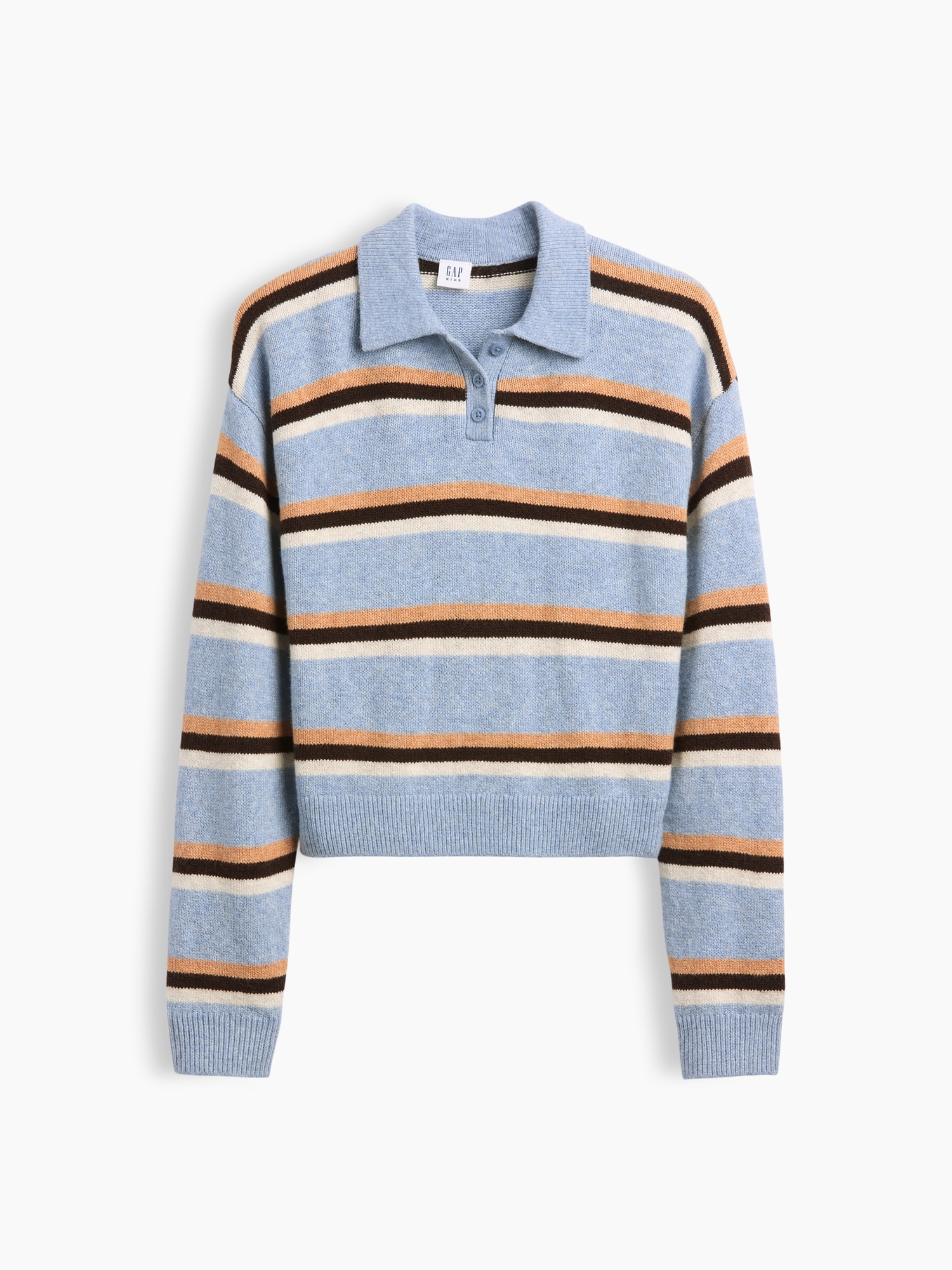 Детский свитер Gap CashSoft Relaxed Polo Sweater, цвет: Синий полосатый — фото 2