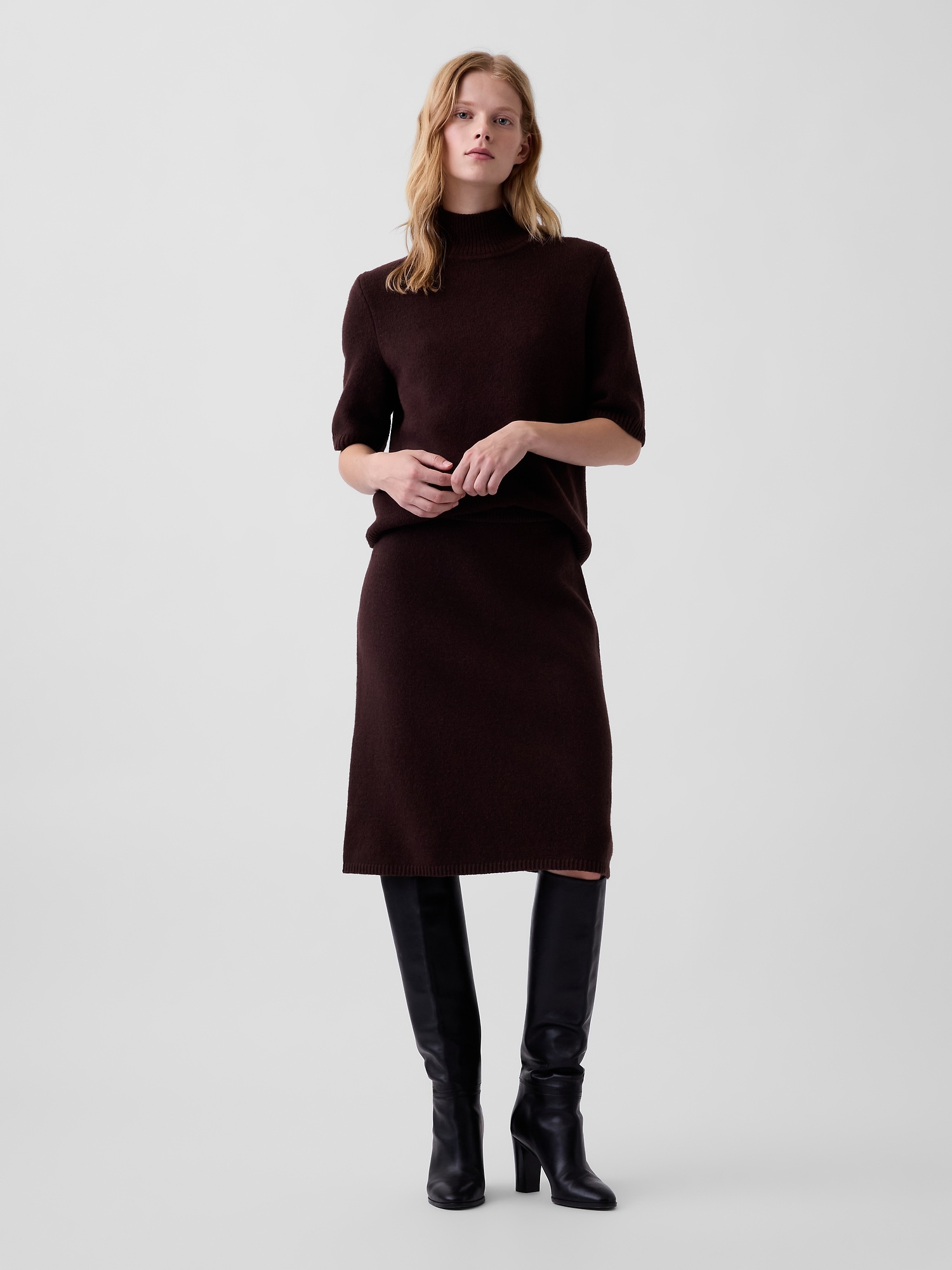 Gap Cashsoft Knee-length Sweater Skirt In Terra Brown Heather