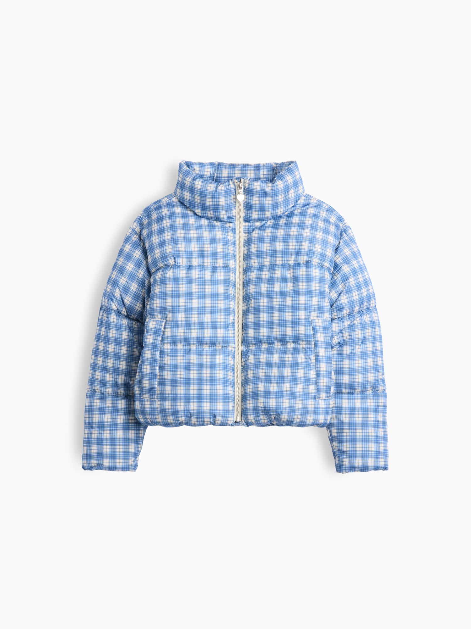 Детская куртка Gap Recycled Mockneck Puffer, цвет: Синий клетчатый — фото 2