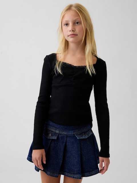 Kids Lace-Trim Sweetheart Rib T-Shirt