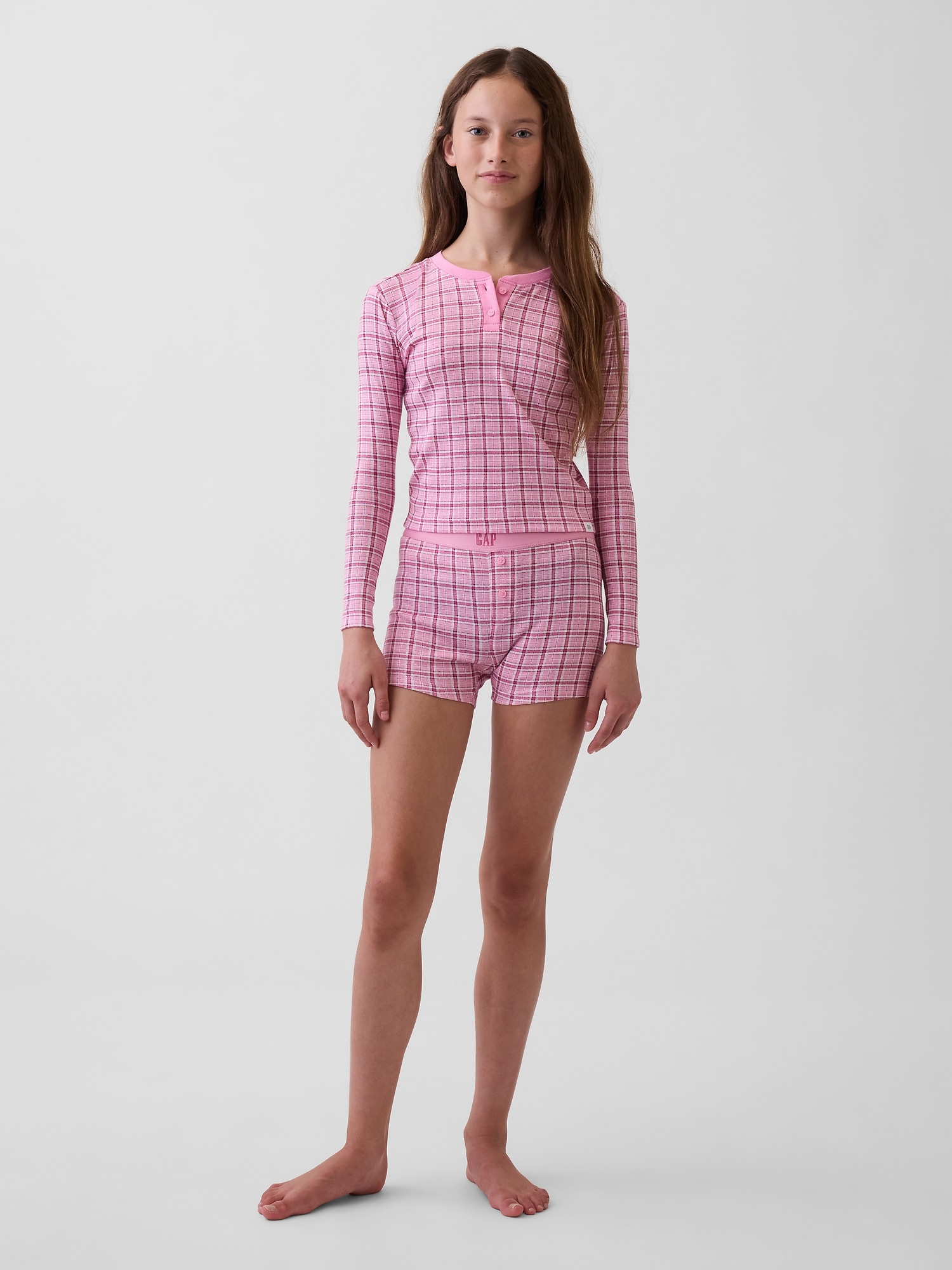 Kids Organic Brushed Cotton Henley PJ Short Set