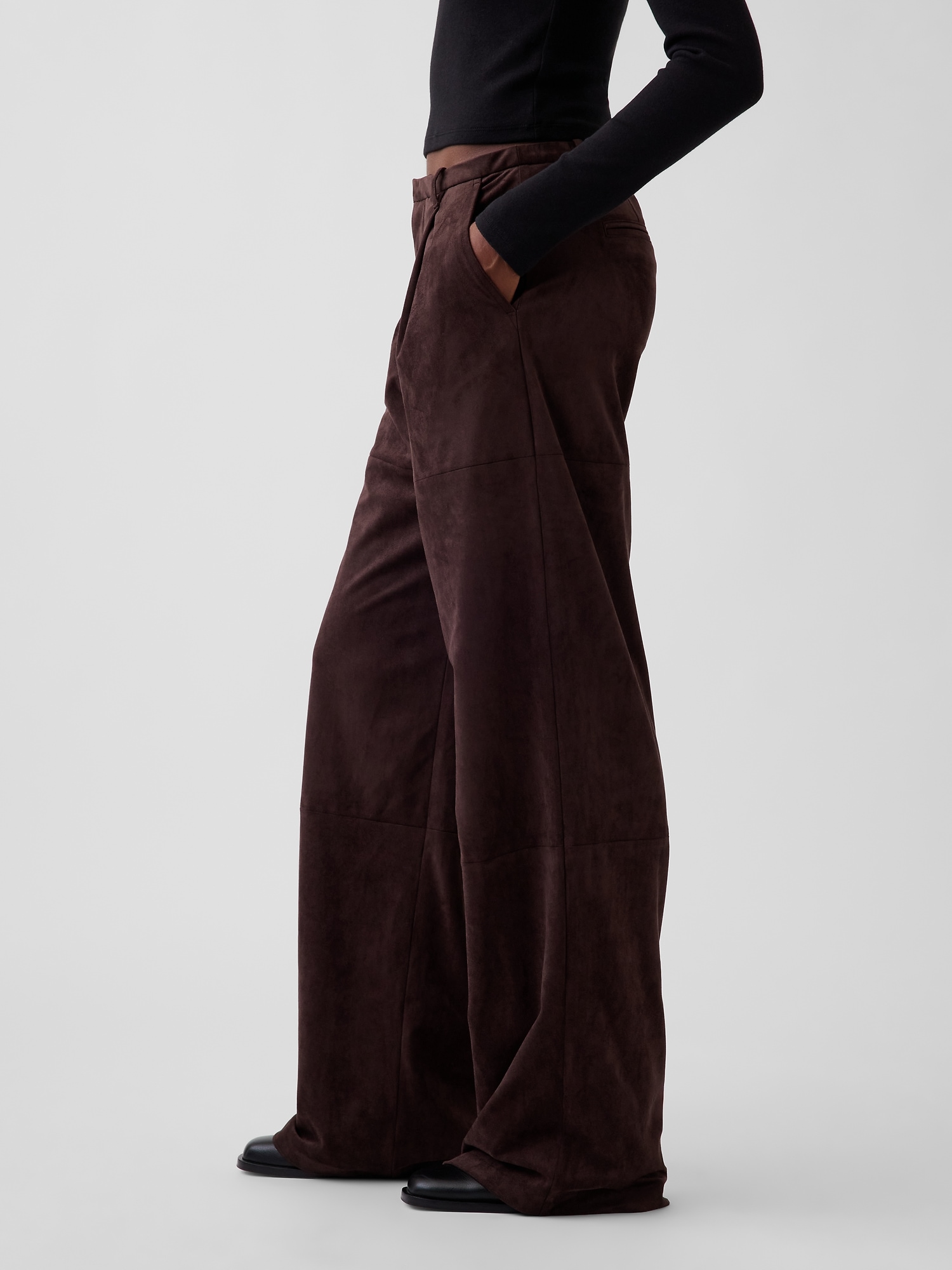 Женские брюки Gap Vegan Suede Pleated Wide-Leg, цвет: Коричневый — фото 3