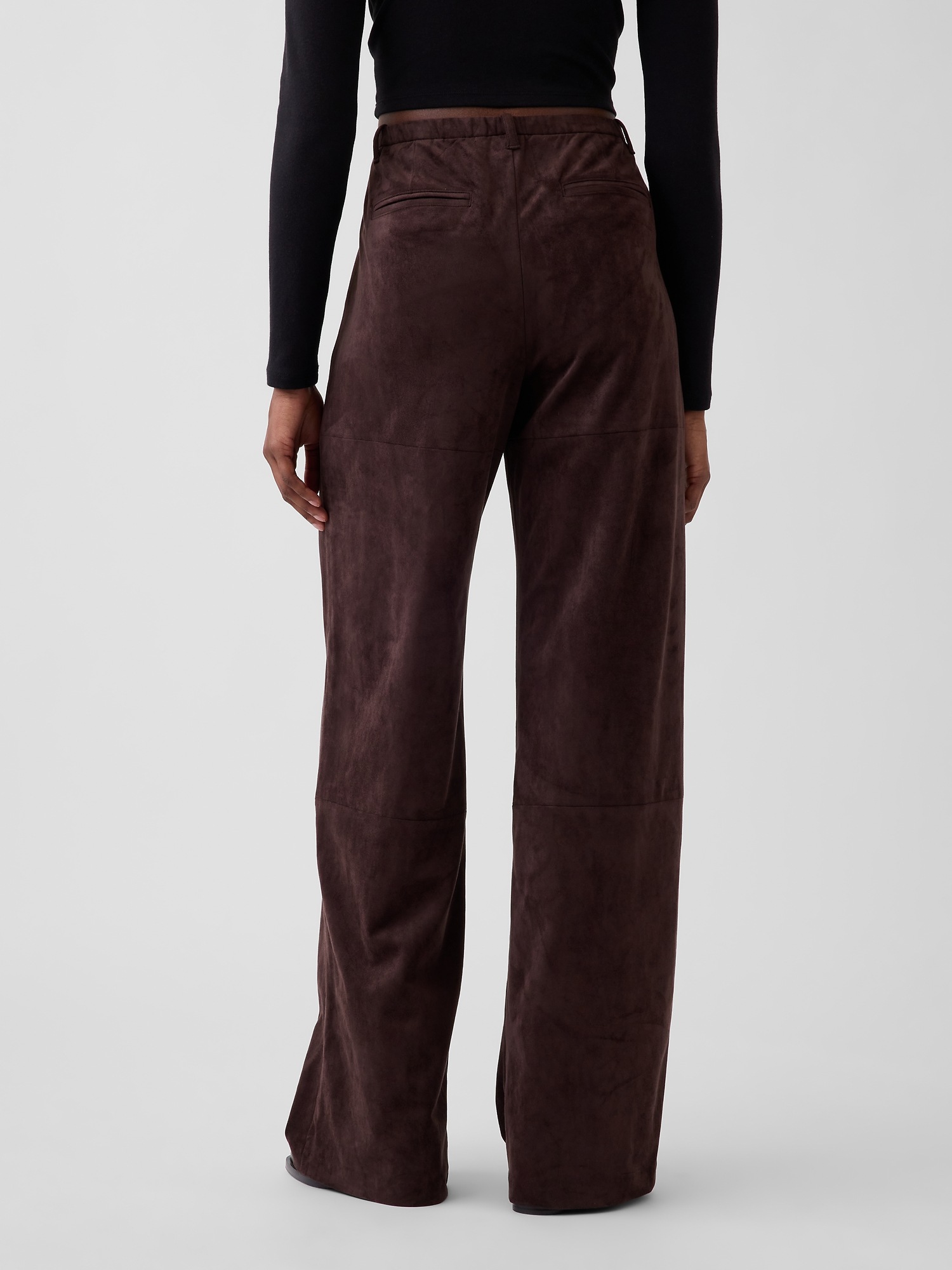 Женские брюки Gap Vegan Suede Pleated Wide-Leg, цвет: Коричневый — фото 4