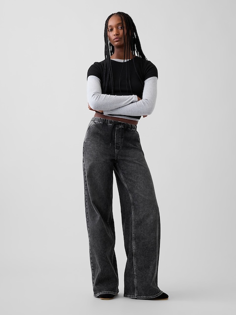 Mid Rise Knit Easy Baggy Jeans