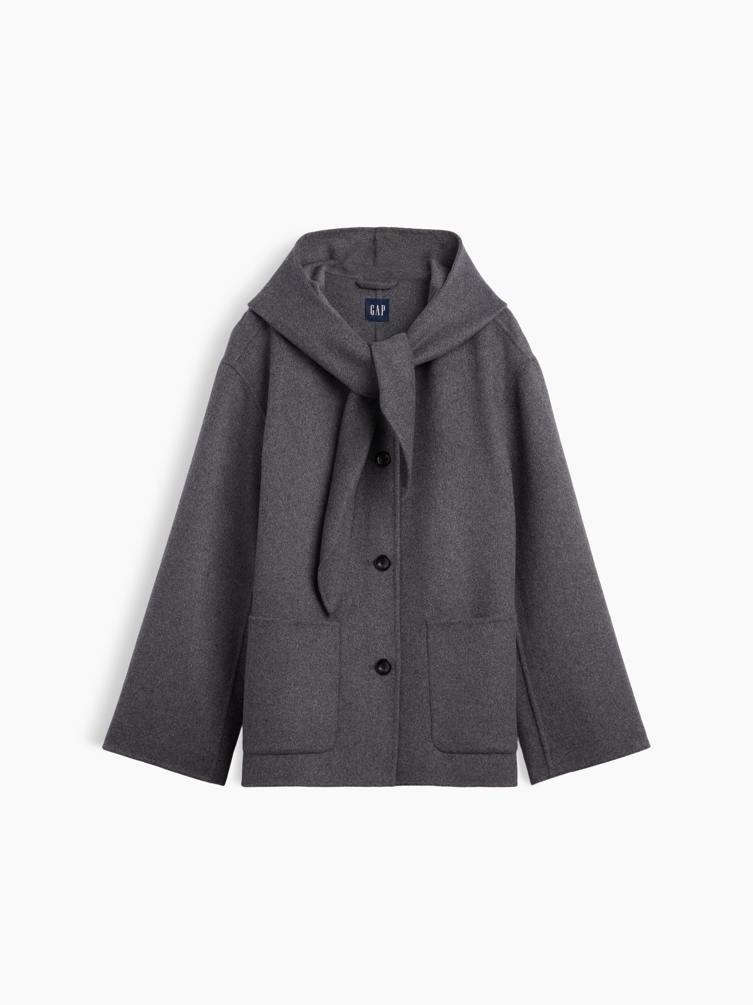Женское пальто Gap Wool-Blend Hooded Tie-Neck, цвет: Тёмный меланжевый серый — фото 3