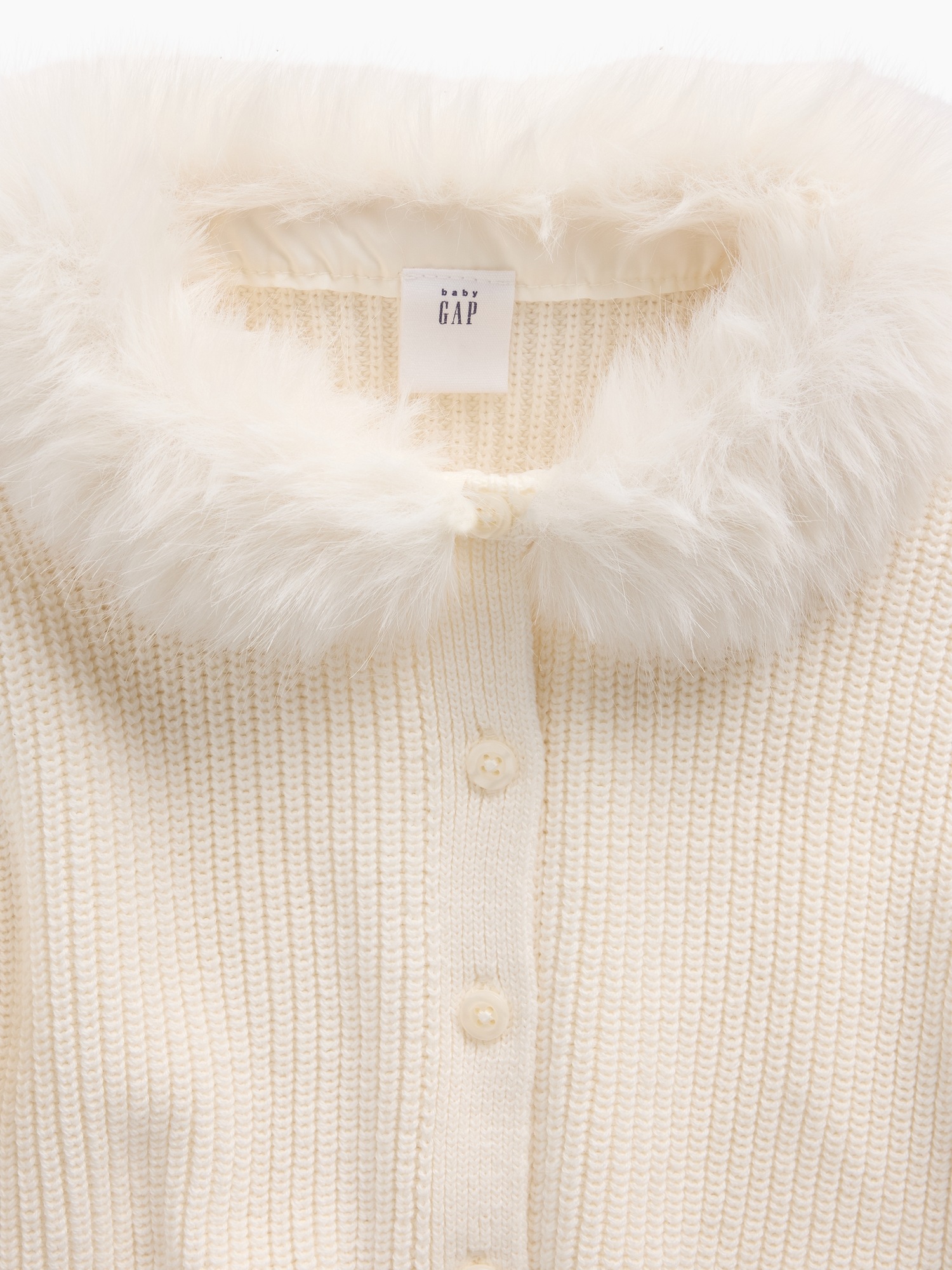 Кардиган Gap Faux Fur Collar Cardigan Sweater для малышей, цвет: Слоновая кость морозный — фото 3